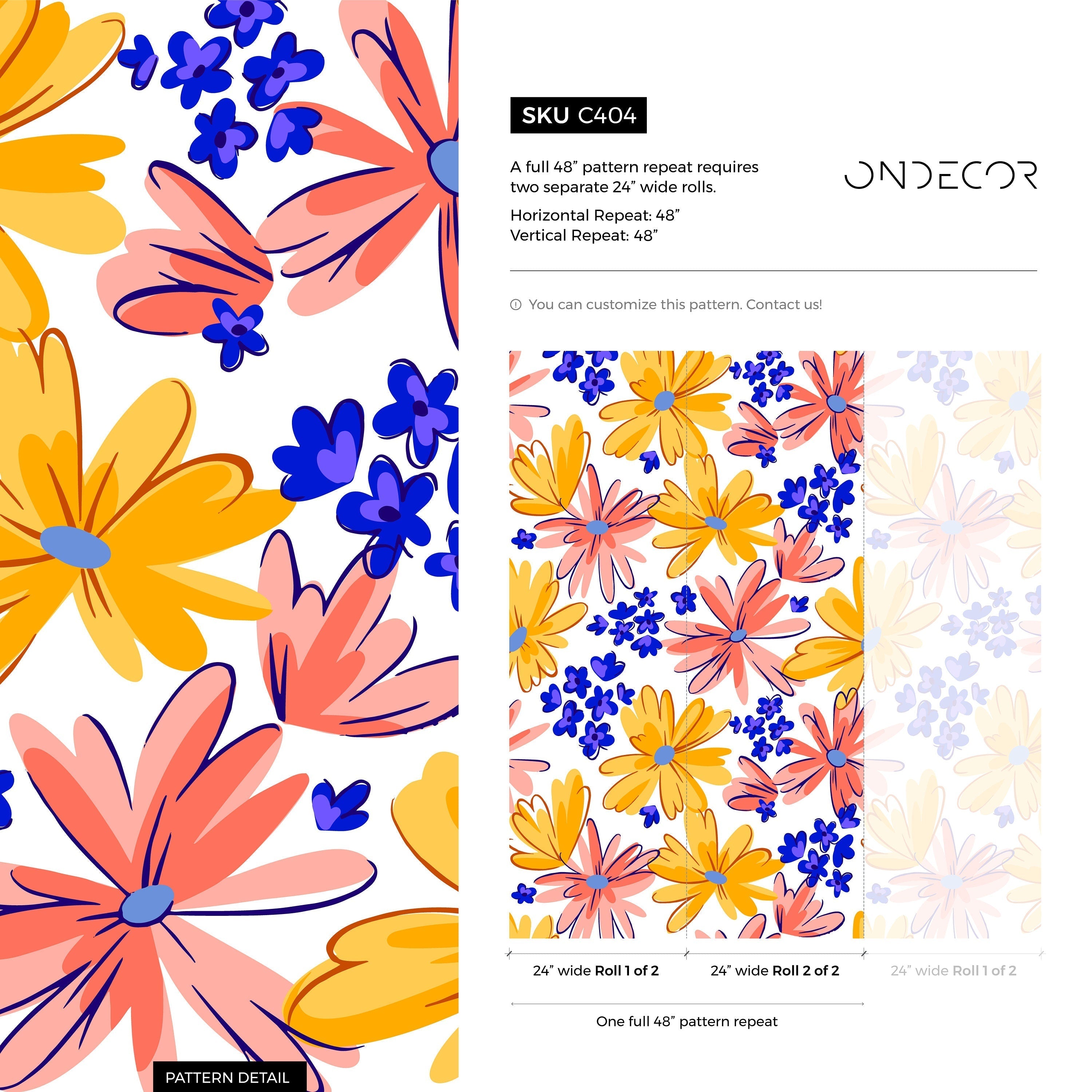 Floral Wallpaper Featuring Abstract Daisies In Yellow, Pink, And Blue - C404