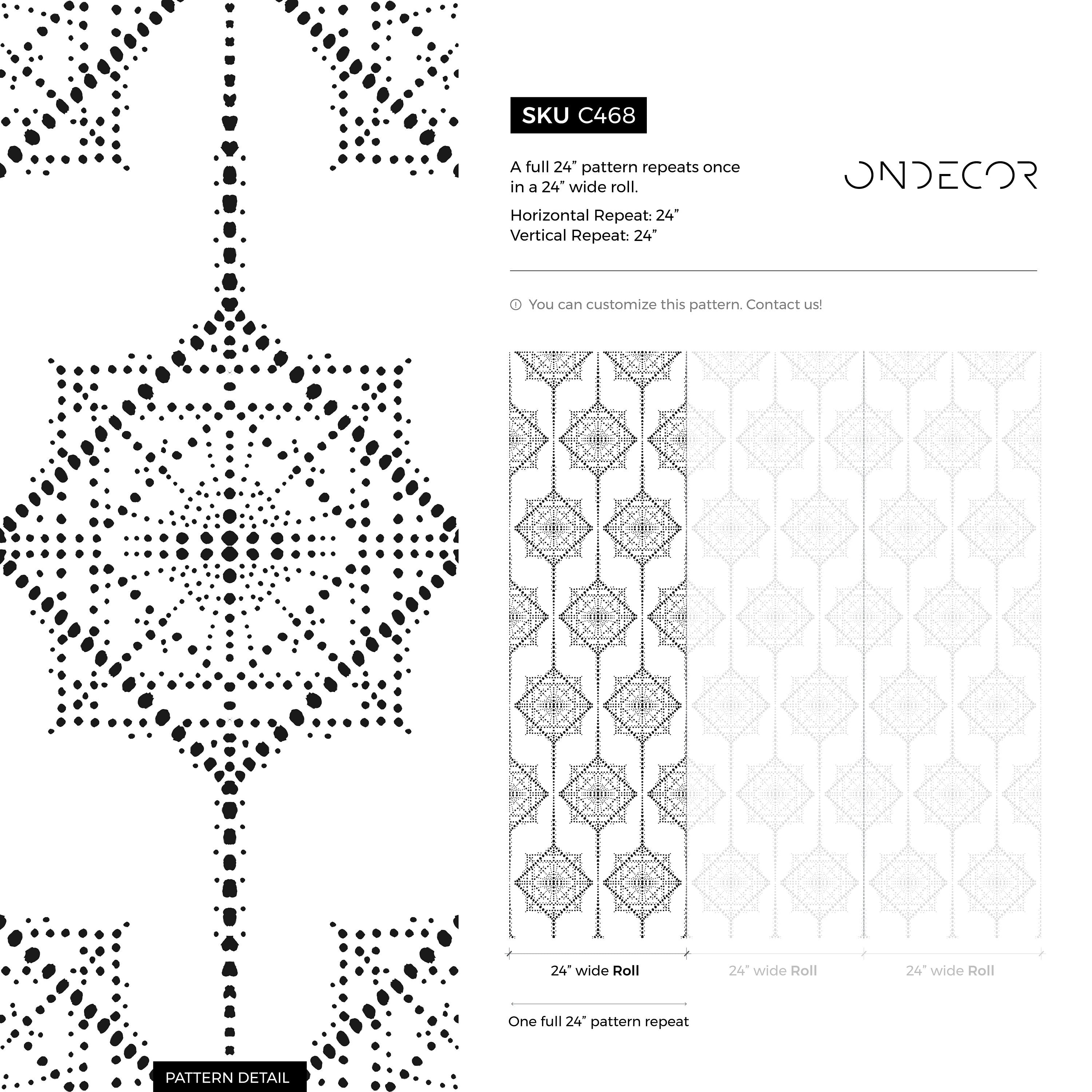 Geometric Wallpaper With Dotted Medallion Motifs In Black And White - C468