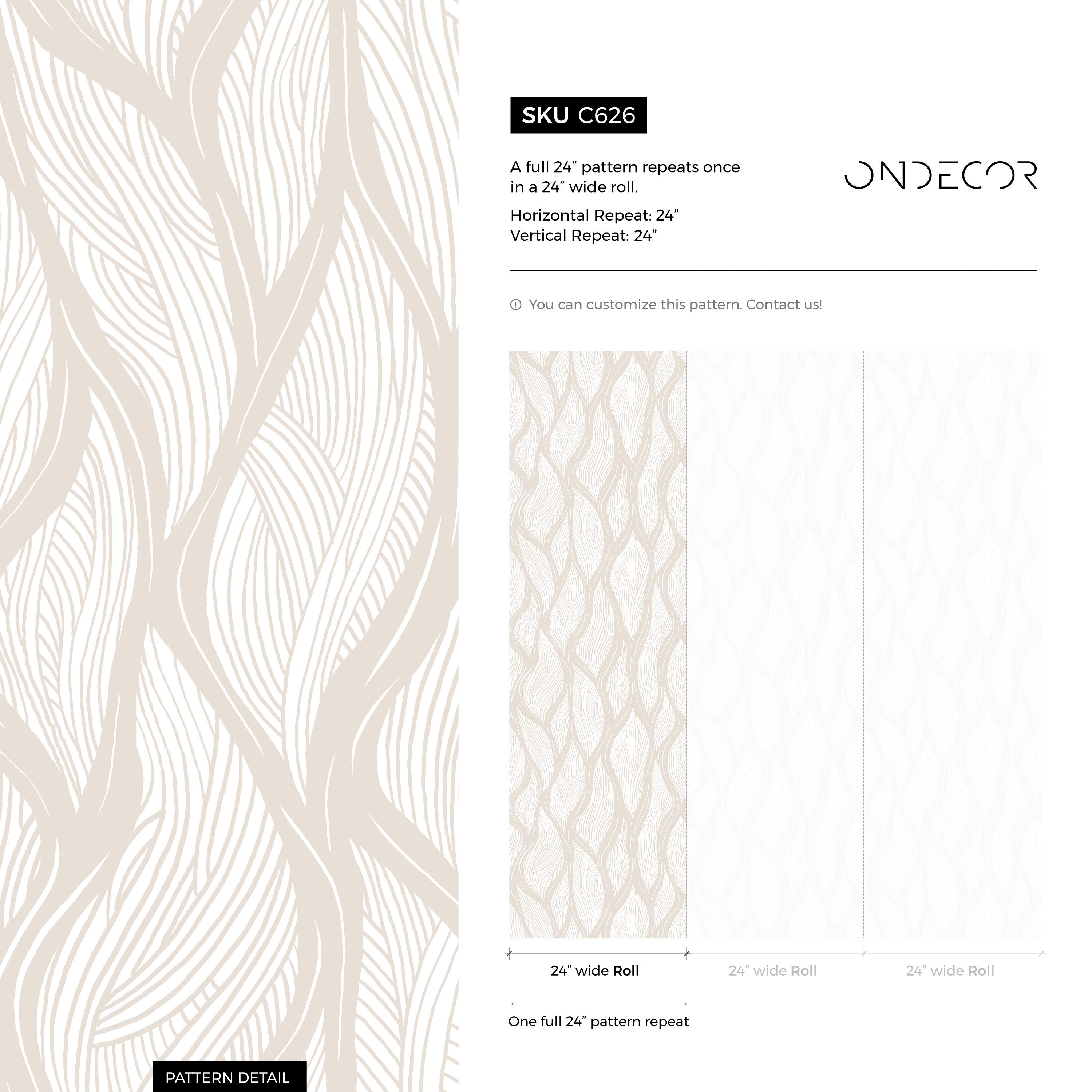 Abstract Wallpaper With A Wavy Leaf Motif In Beige And Cream - C626