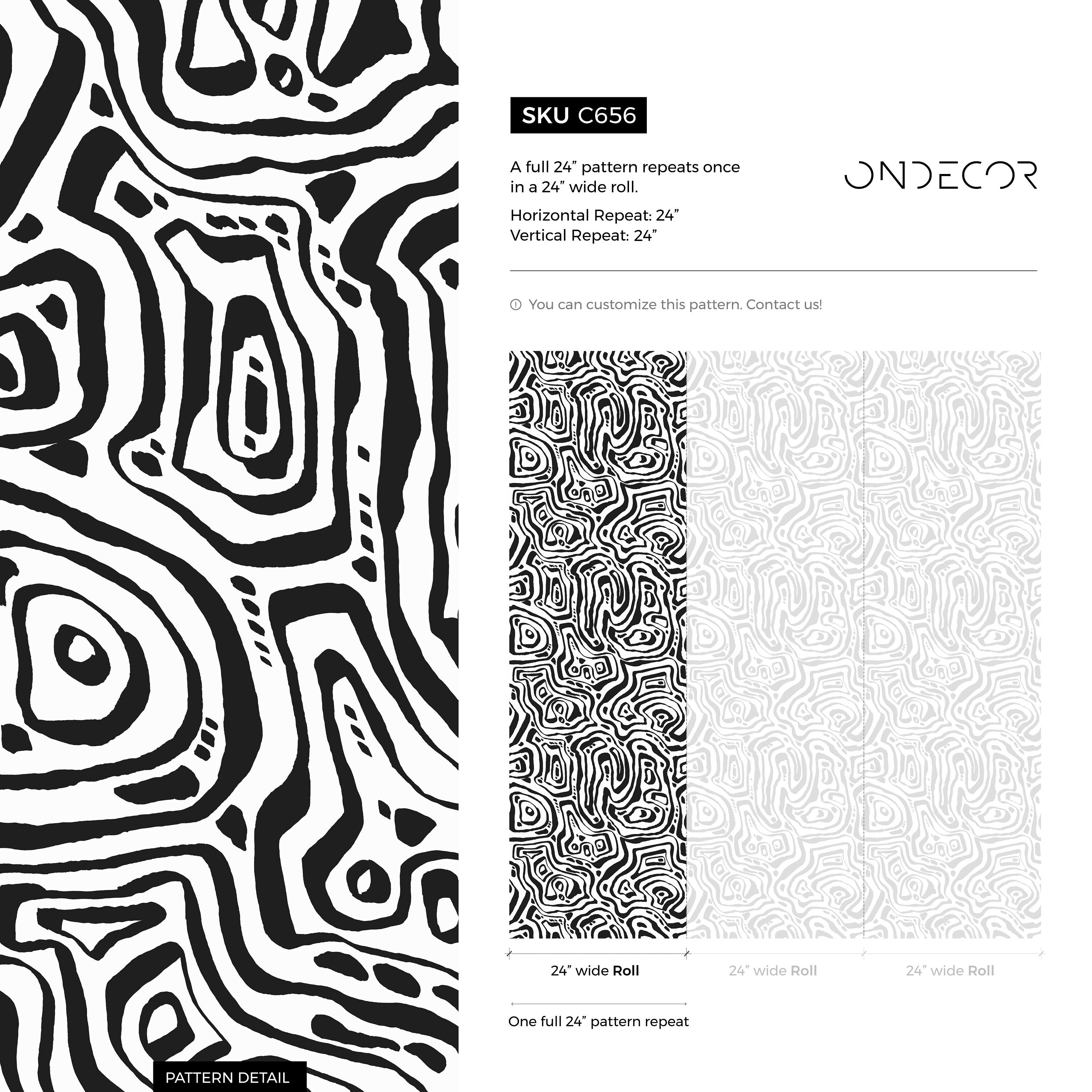 Abstract Wallpaper With Bold Labyrinth Lines In Black And White - C656