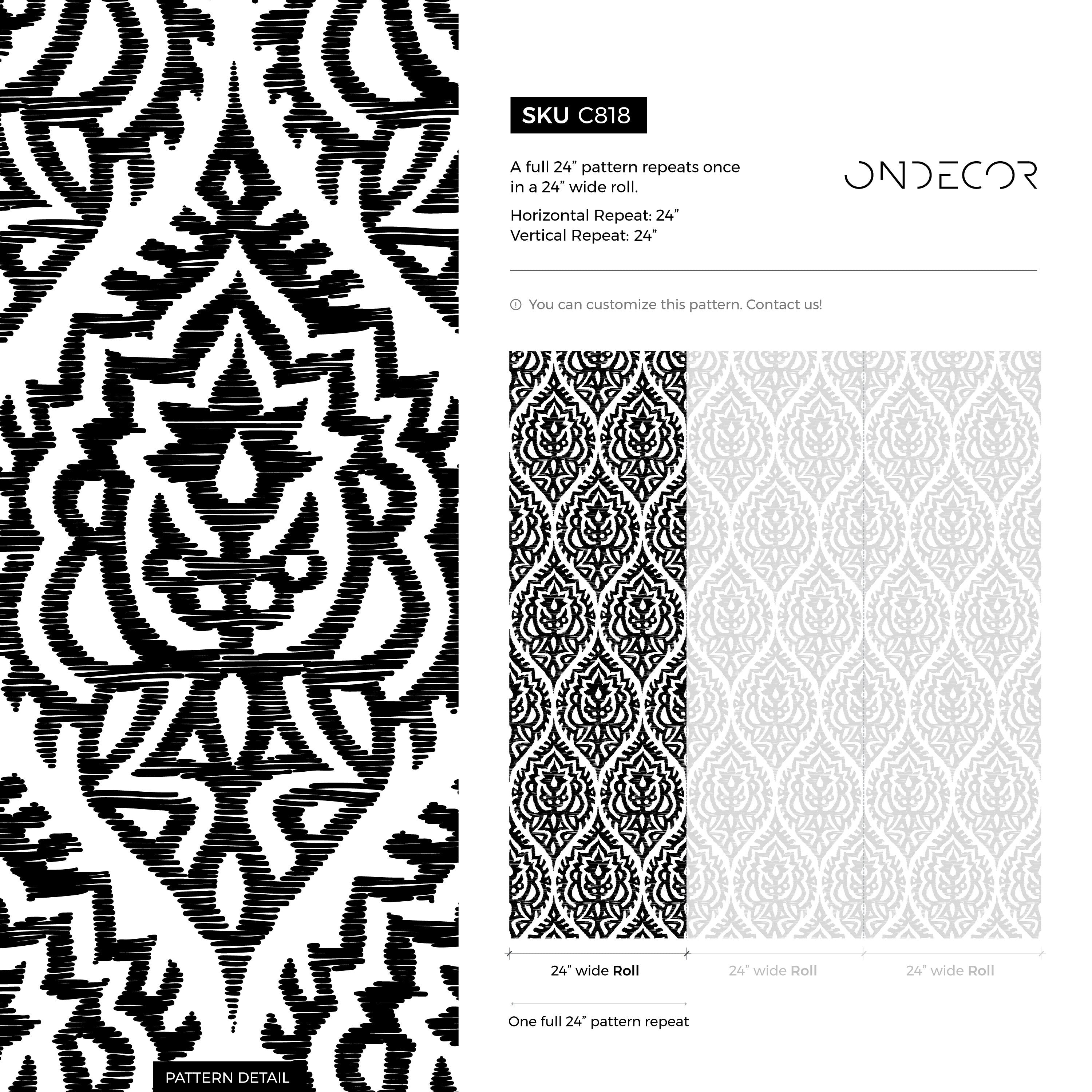 Moroccan Wallpaper With A Bold Ikat Motif In Black And White - C818