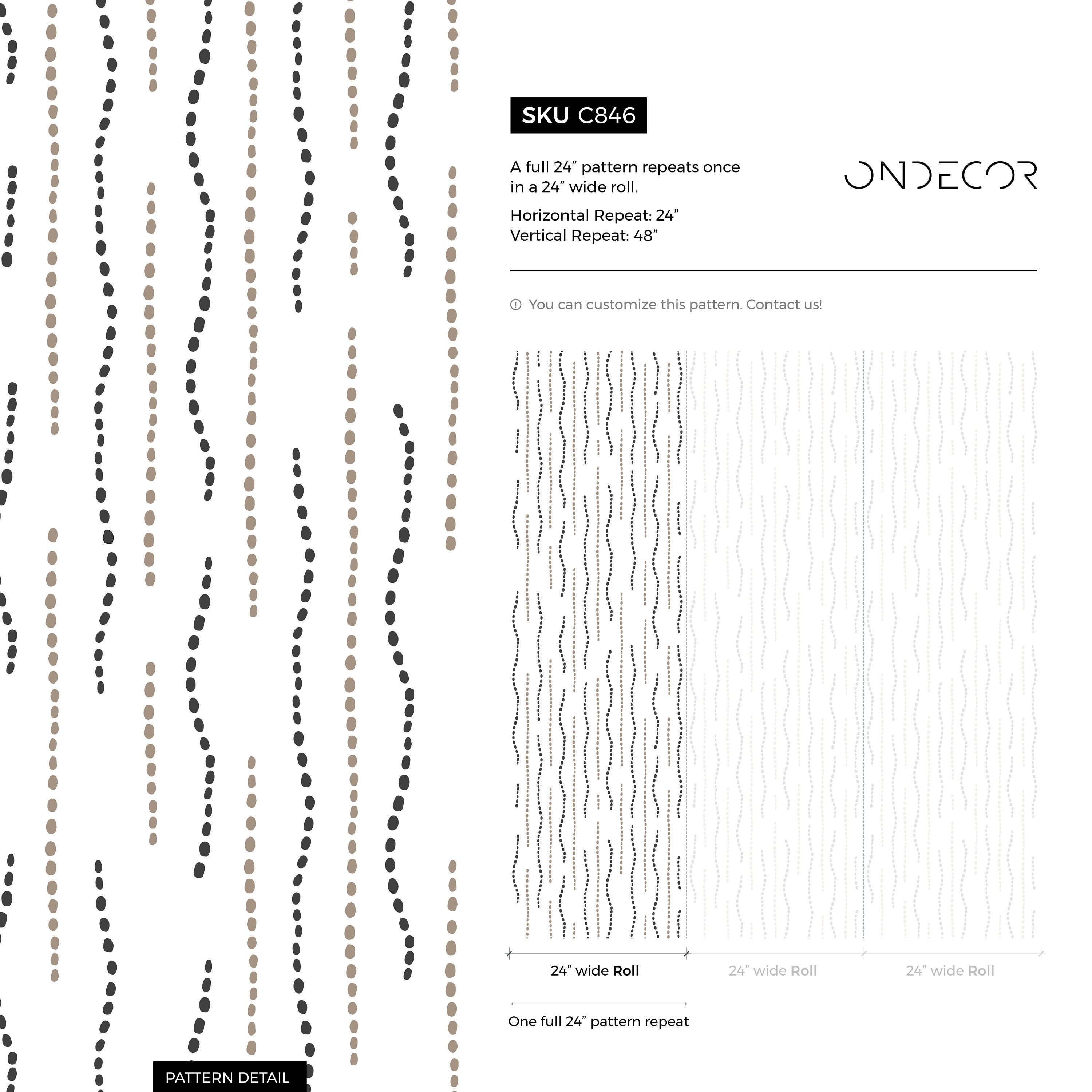 Abstract Wallpaper With Wavy Dotted Lines In Black And Beige - C846
