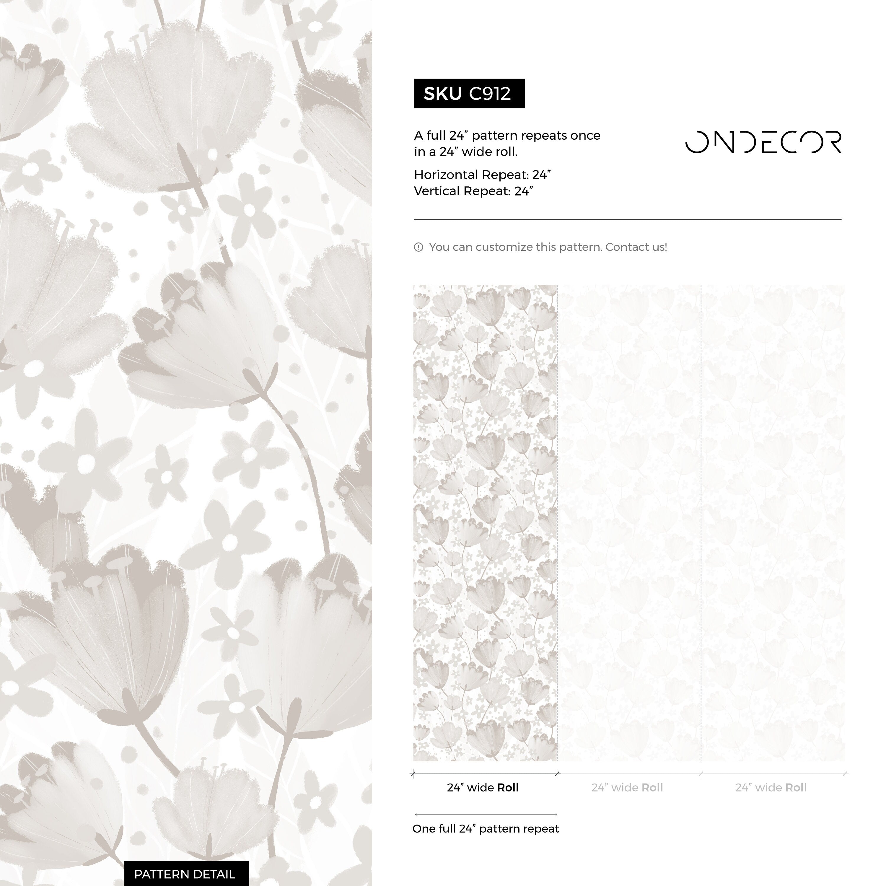 Minimalist Floral Wallpaper With Painted Tulips In Beige And Gray - C912