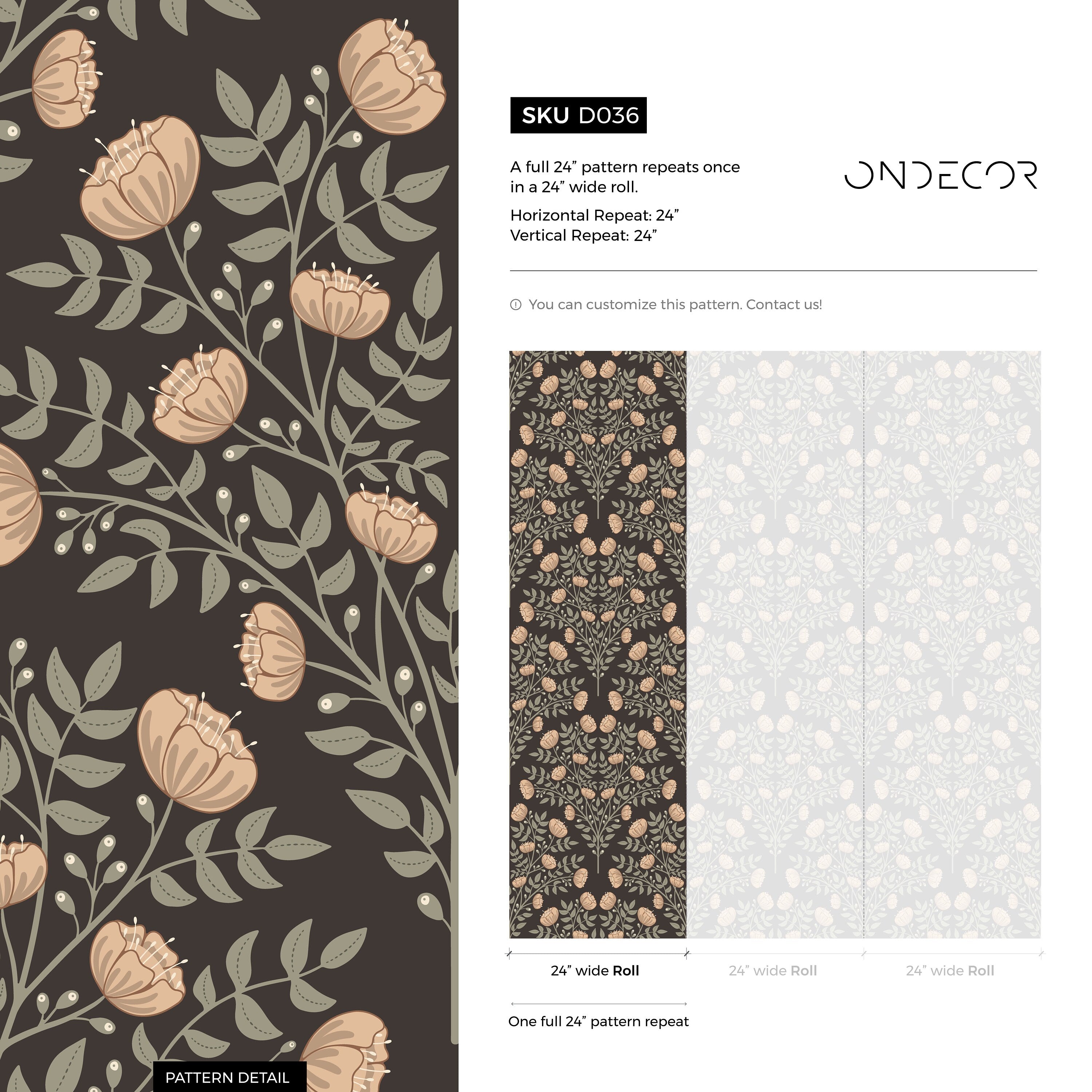 Botanical Wallpaper With Floral Trees In Brown, Green, And Beige - D036
