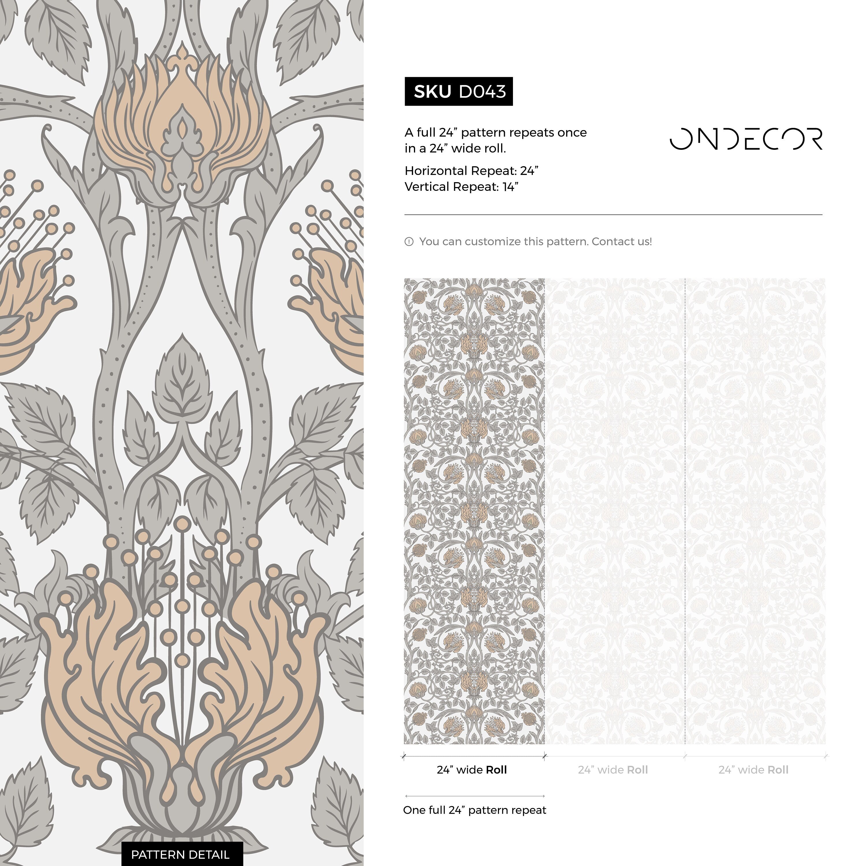 William Morris Wallpaper With A Pomegranate Motif In Beige, Tan, And Gray - D043