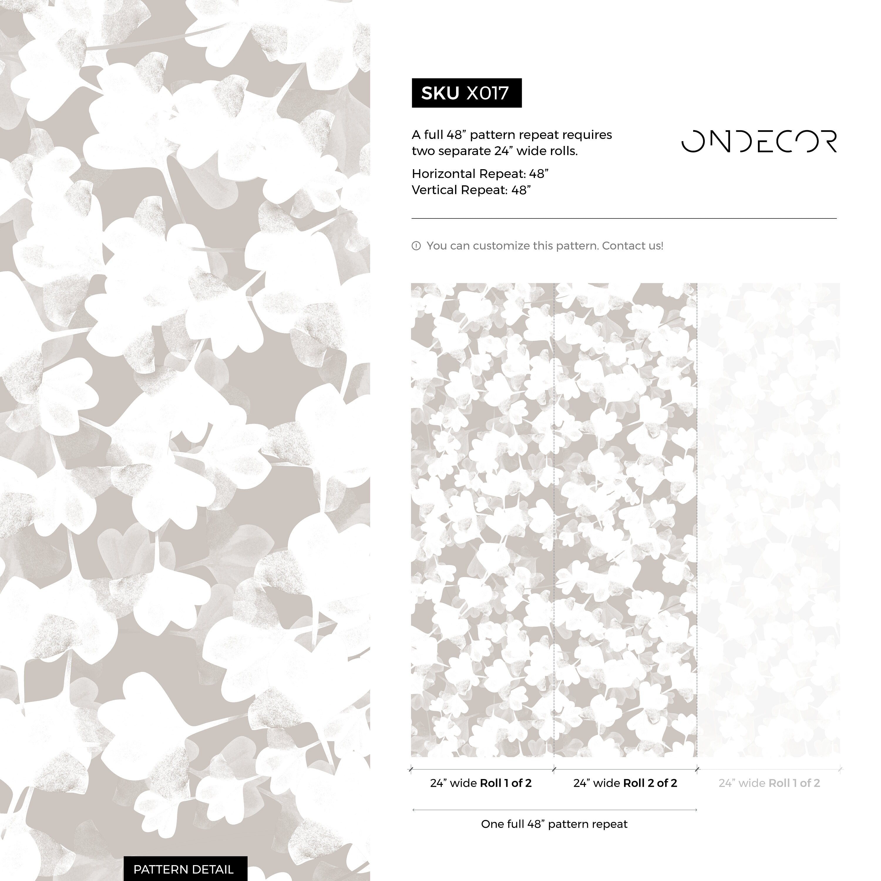 Botanical Wallpaper With Abstract Ginkgo Leaf Silhouettes In Greige And Off-white - X017