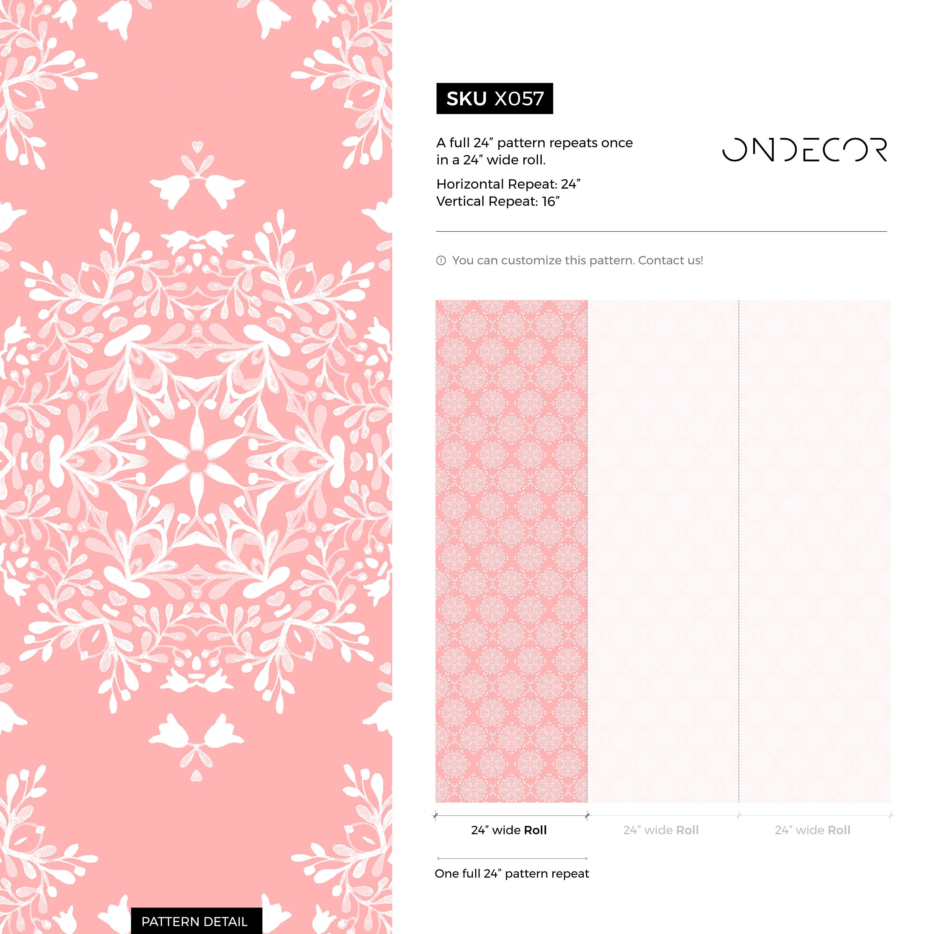 Bohemian Wallpaper With An Intricate Medallion Motif In Pink And White - X057