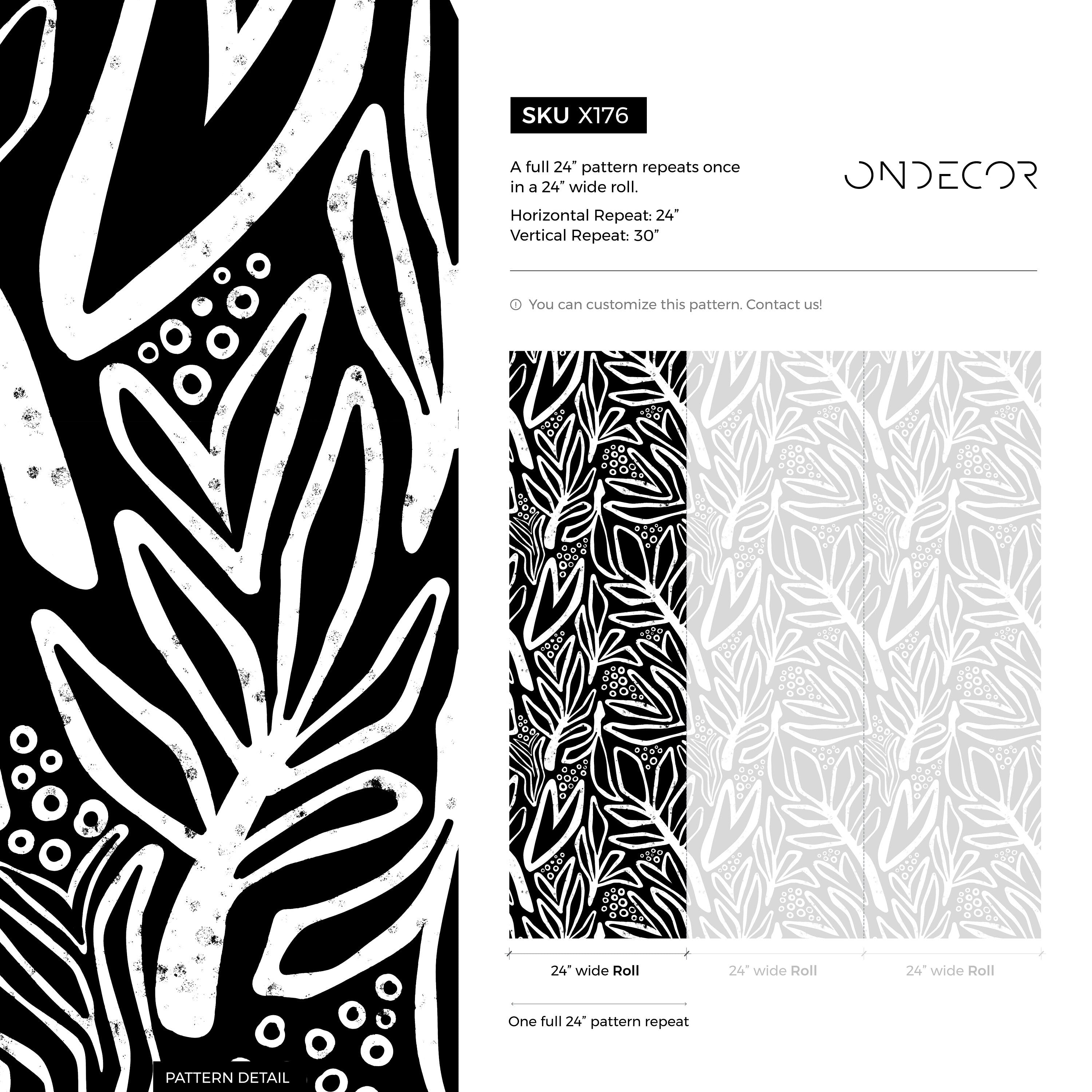 Abstract Wallpaper With A Bold Botanical Motif In Black And White - X176