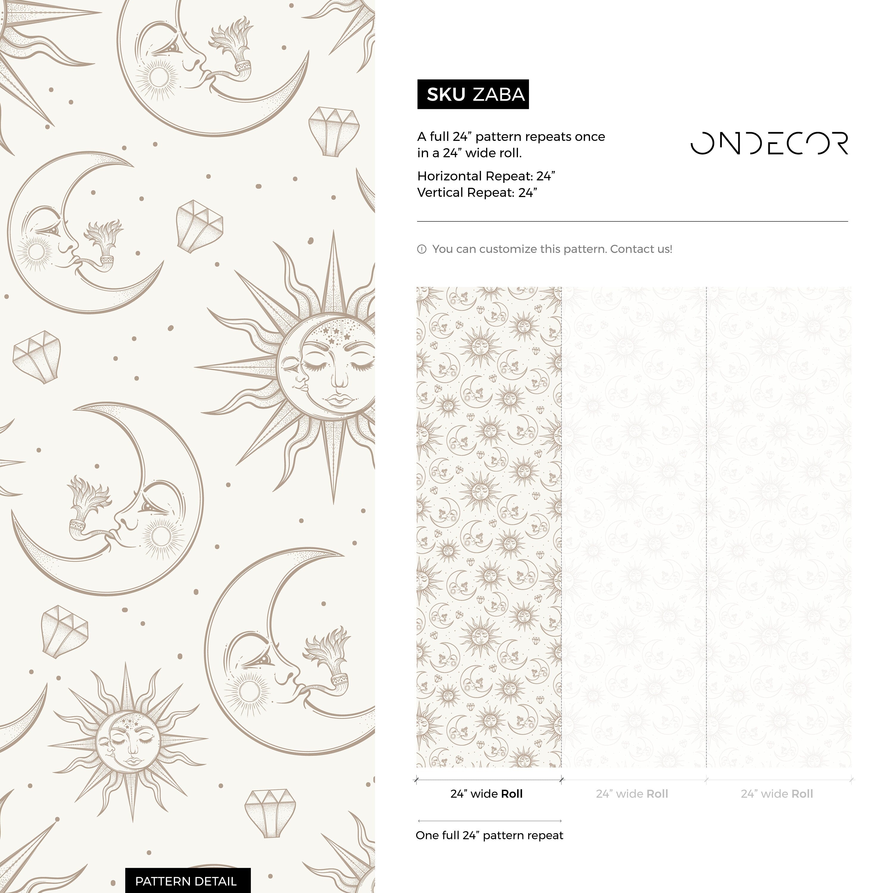 Celestial Wallpaper With Mystical Sun And Moon Motifs In Beige And Brown - Zaba