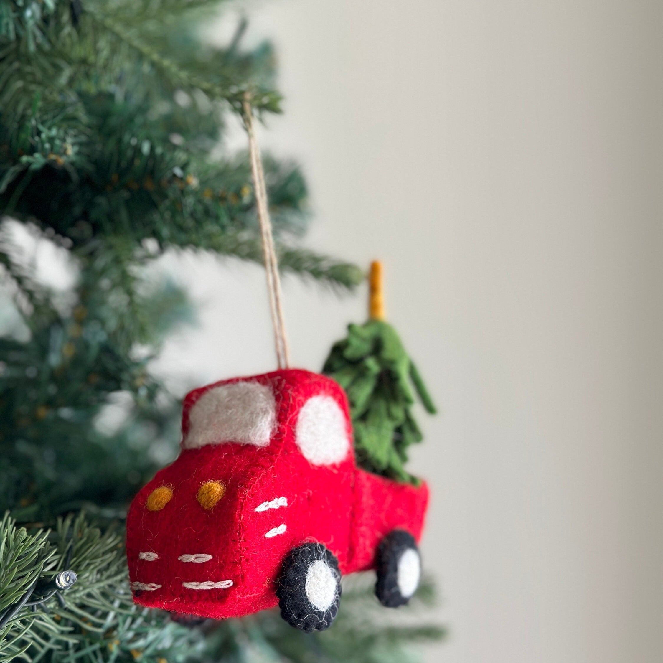Felt Pickup Truck With Christmas Tree Ornament