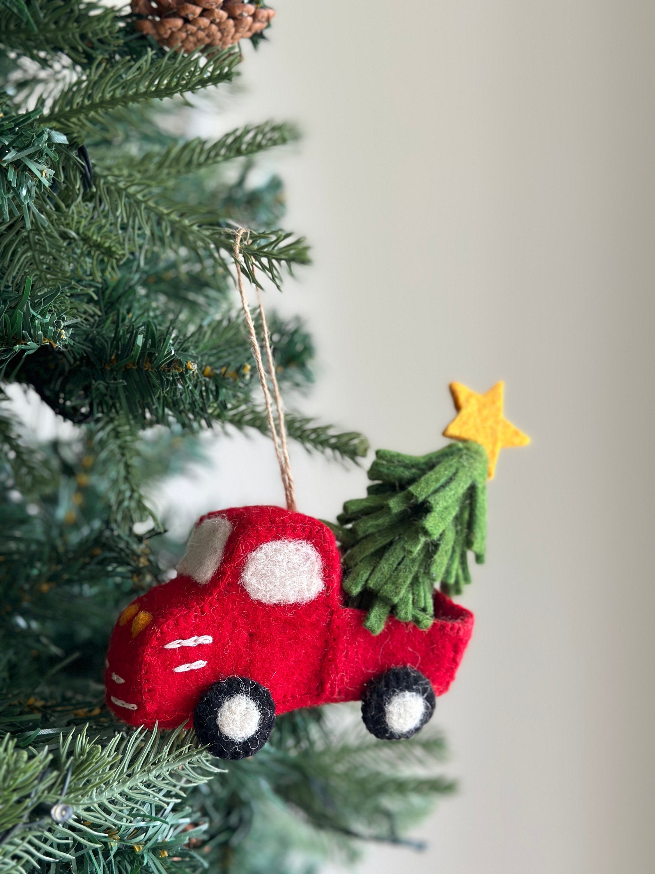 Felt Pickup Truck With Christmas Tree Ornament