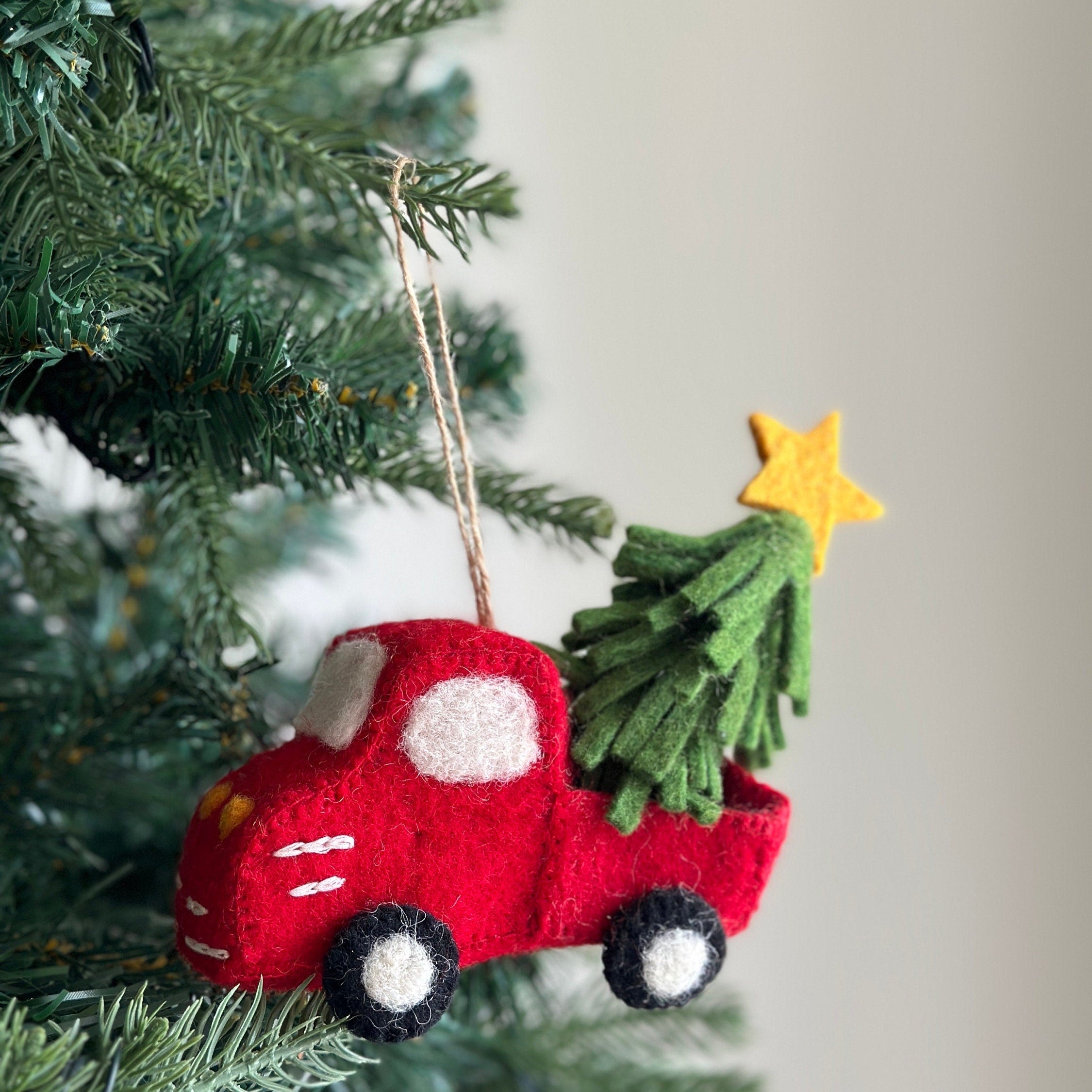 Felt Pickup Truck With Christmas Tree Ornament