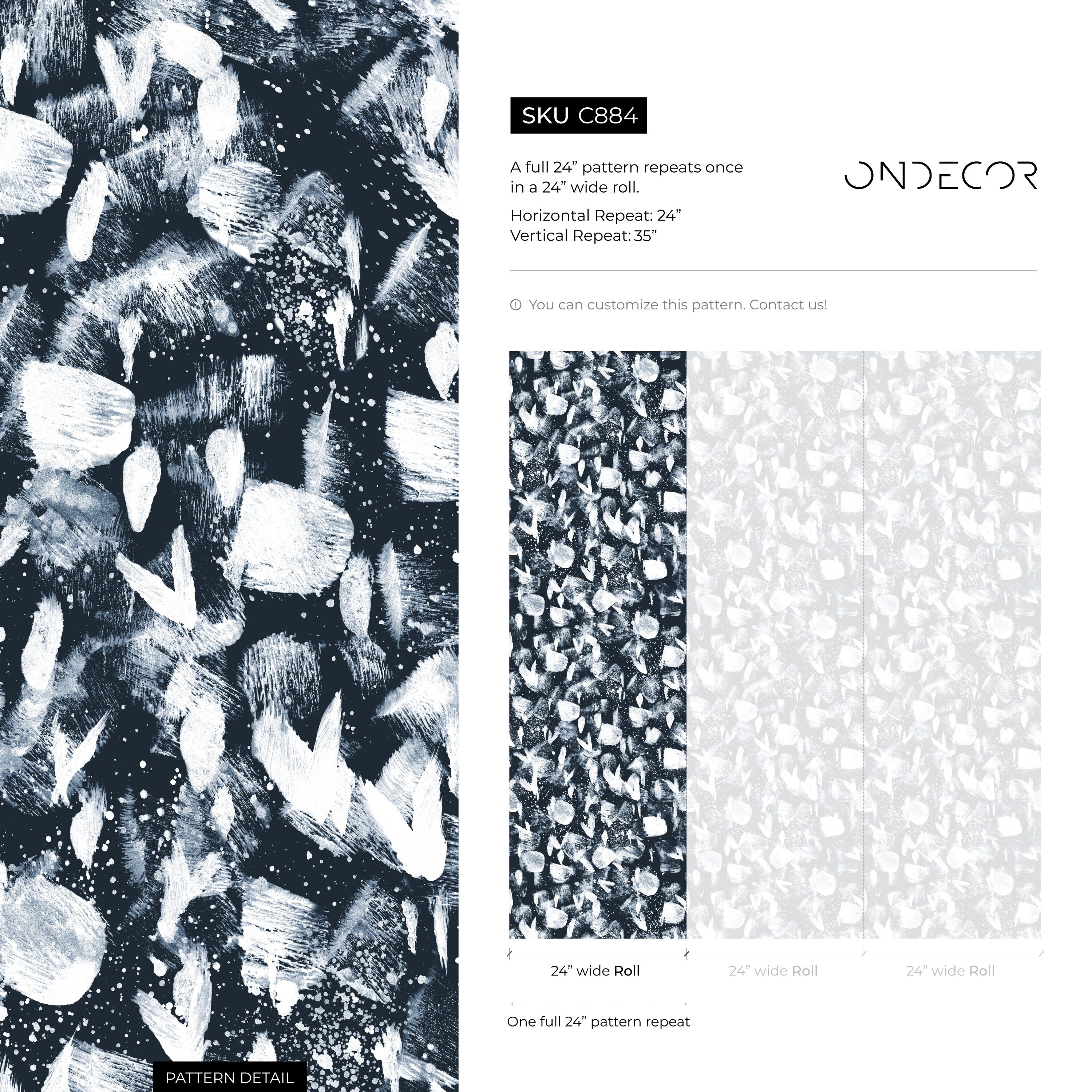 Abstract Wallpaper With Expressive Brushstrokes In Navy Blue And White - C884