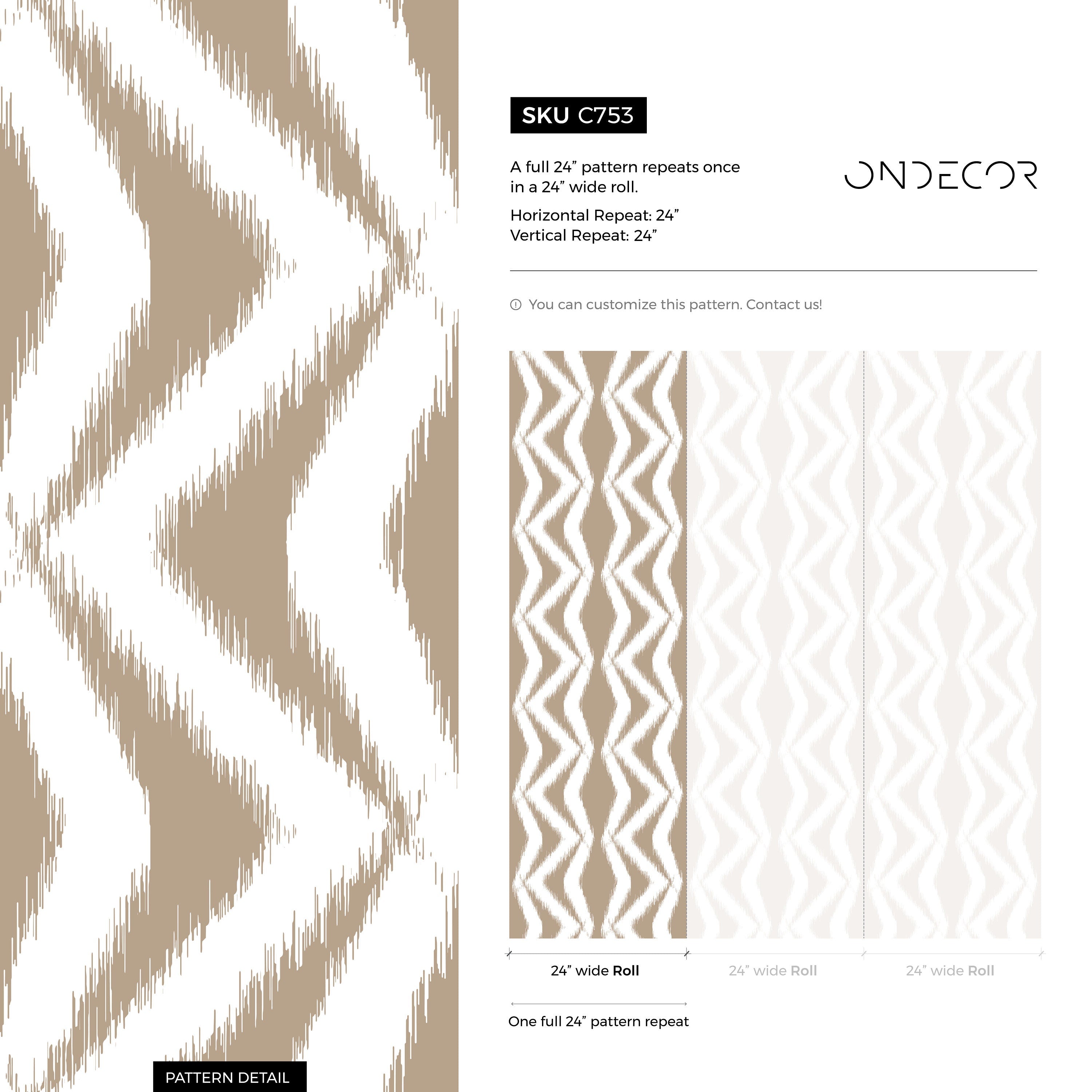 Boho Wallpaper With A Wavy Ikat Motif In Beige And White - C753