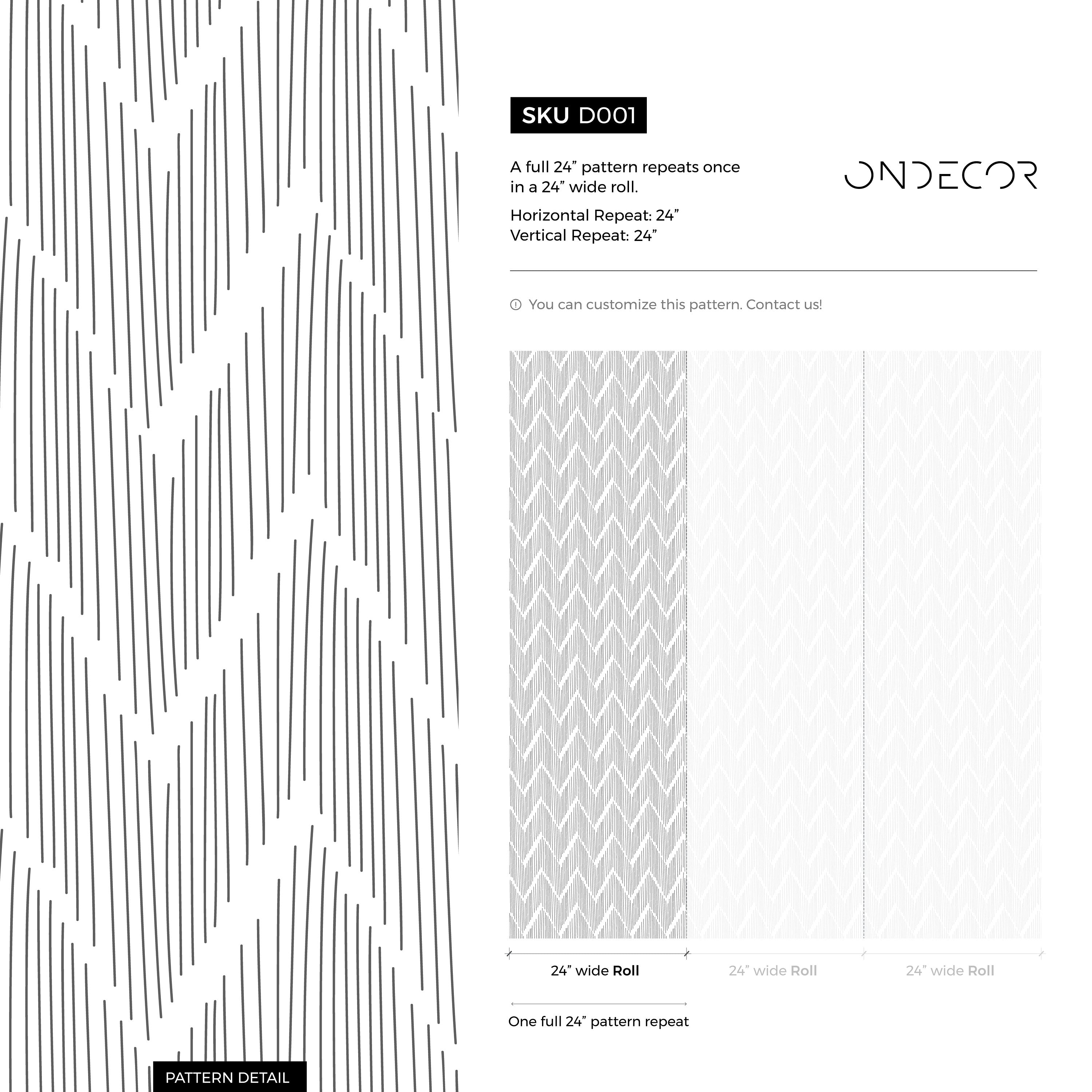 Chevron Wallpaper With A Hand-drawn Line Motif In Black - D001