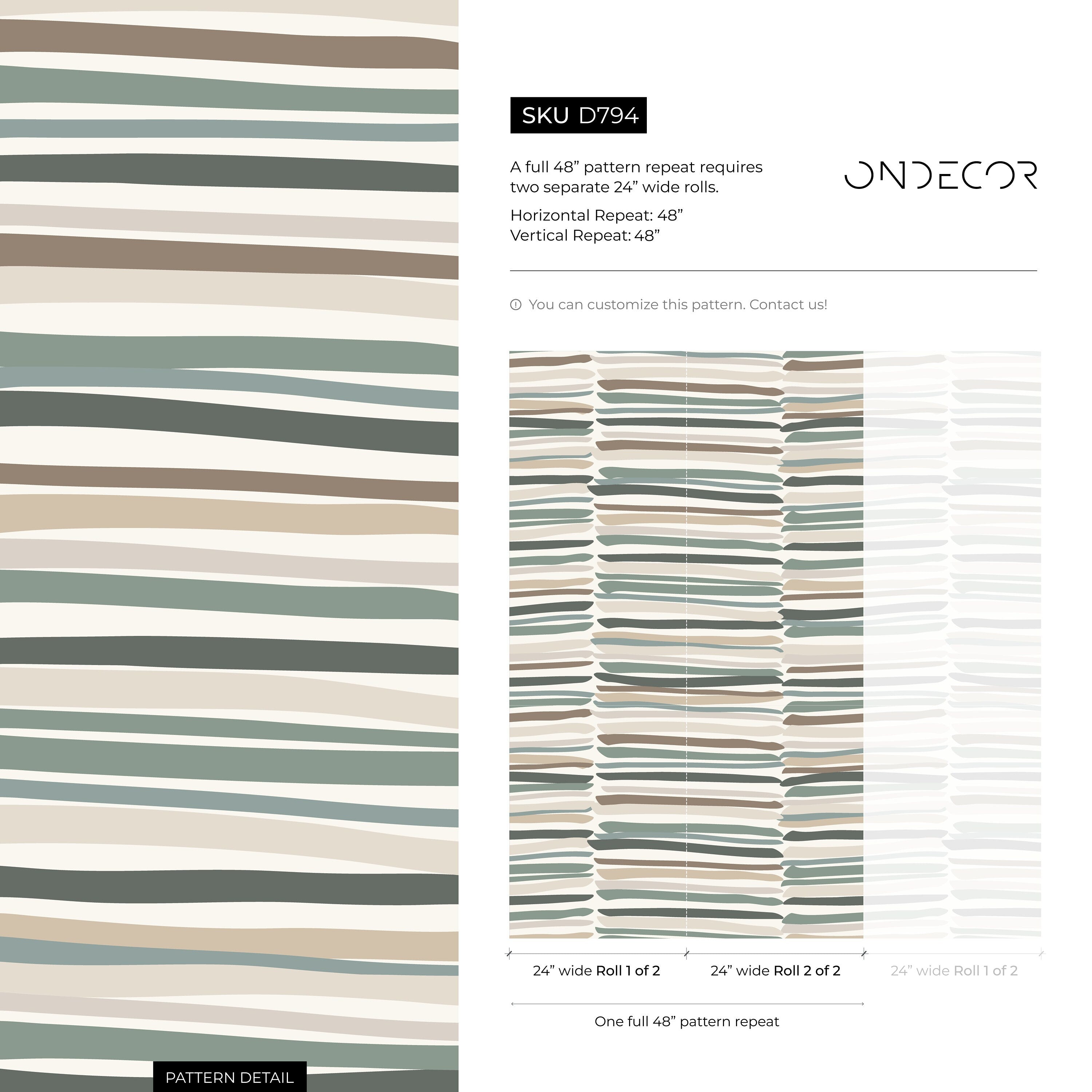 Striped Wallpaper With Organic Brushstrokes In Green, Brown, And Gray - D794