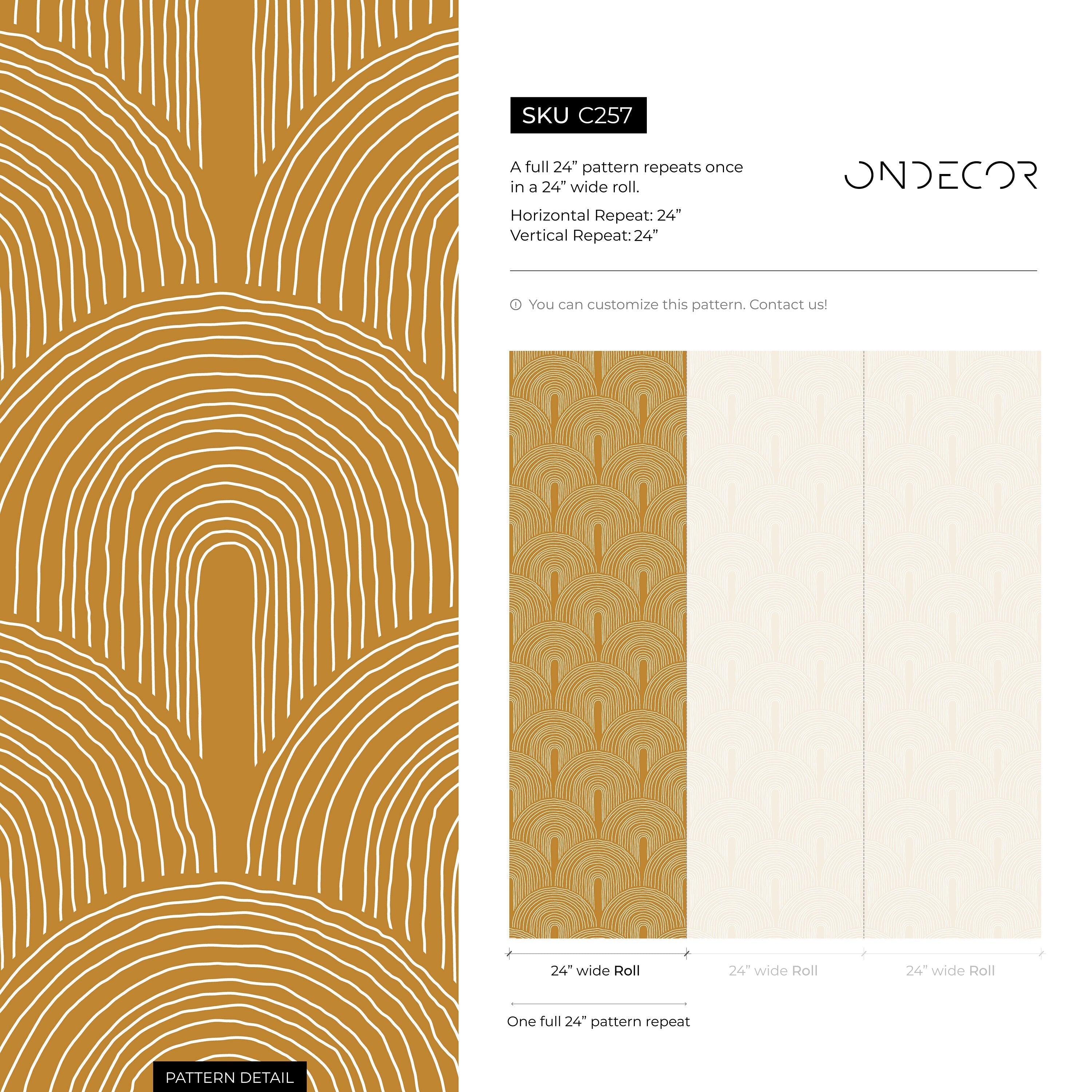 Geometric Wallpaper With A Scalloped Arch Motif In Mustard And White - C257