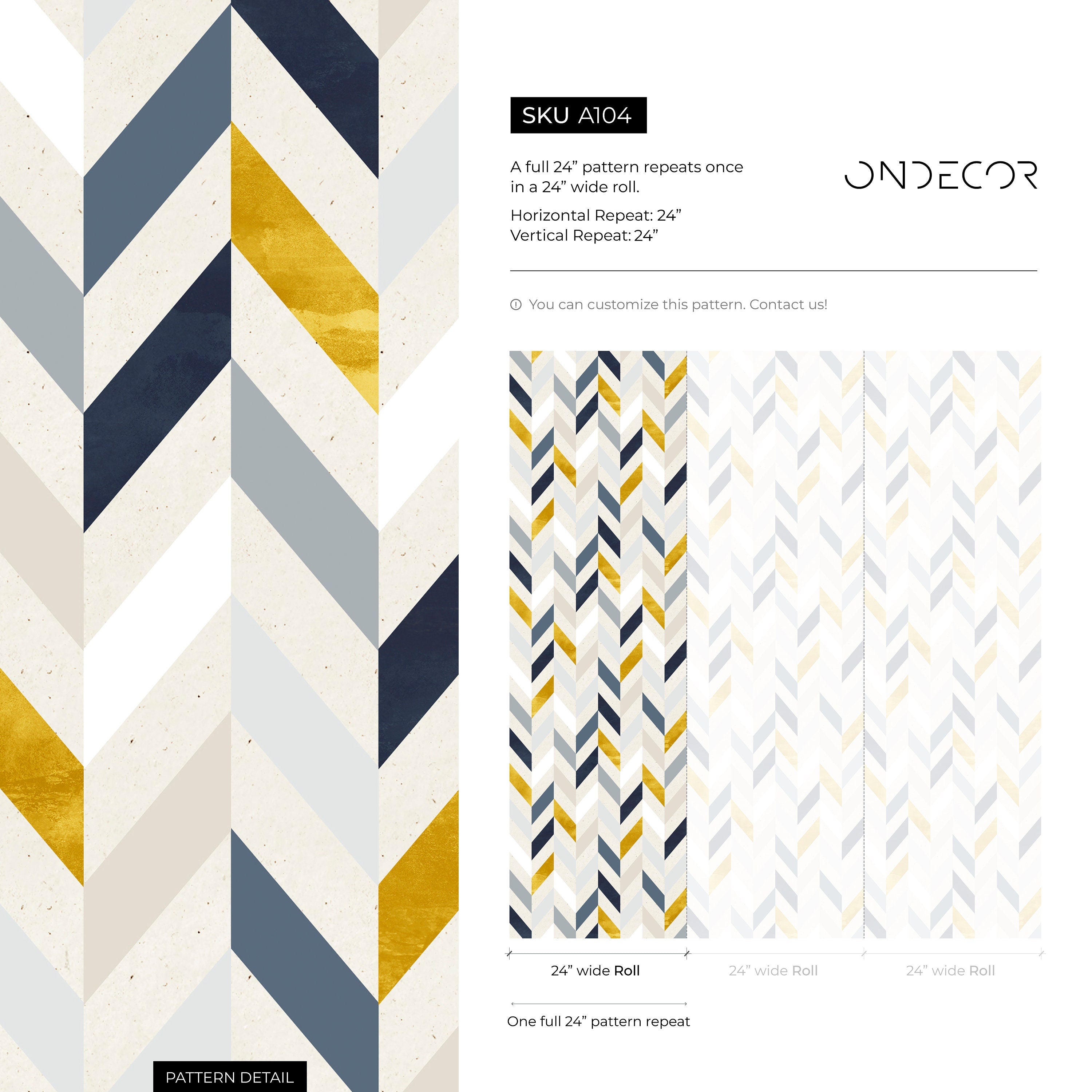 Herringbone Wallpaper With A Modern Chevron Motif In Blue, Gold, And Grey - A104