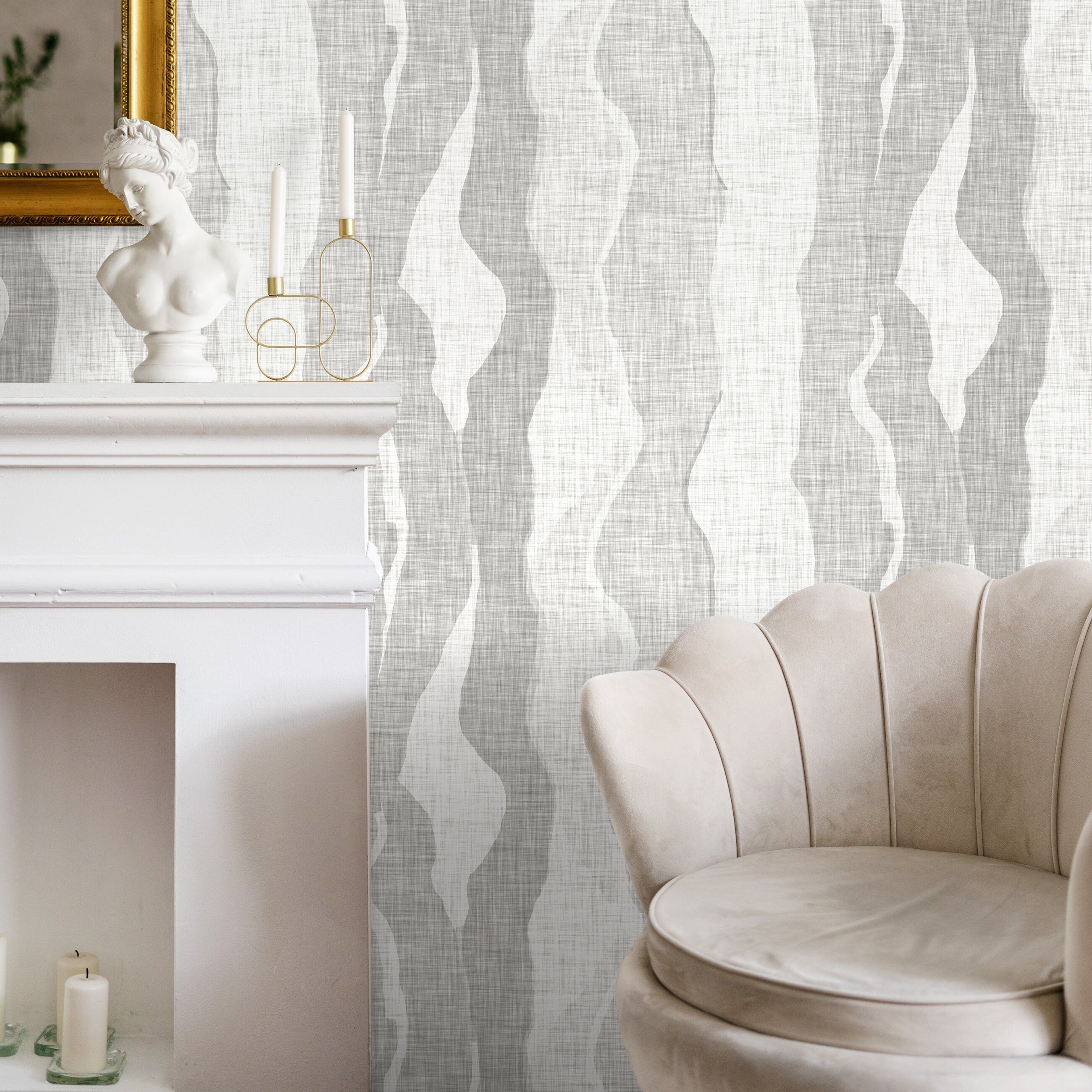 Abstract Wallpaper With Flowing Wave Shapes In Shades Of Gray - D797