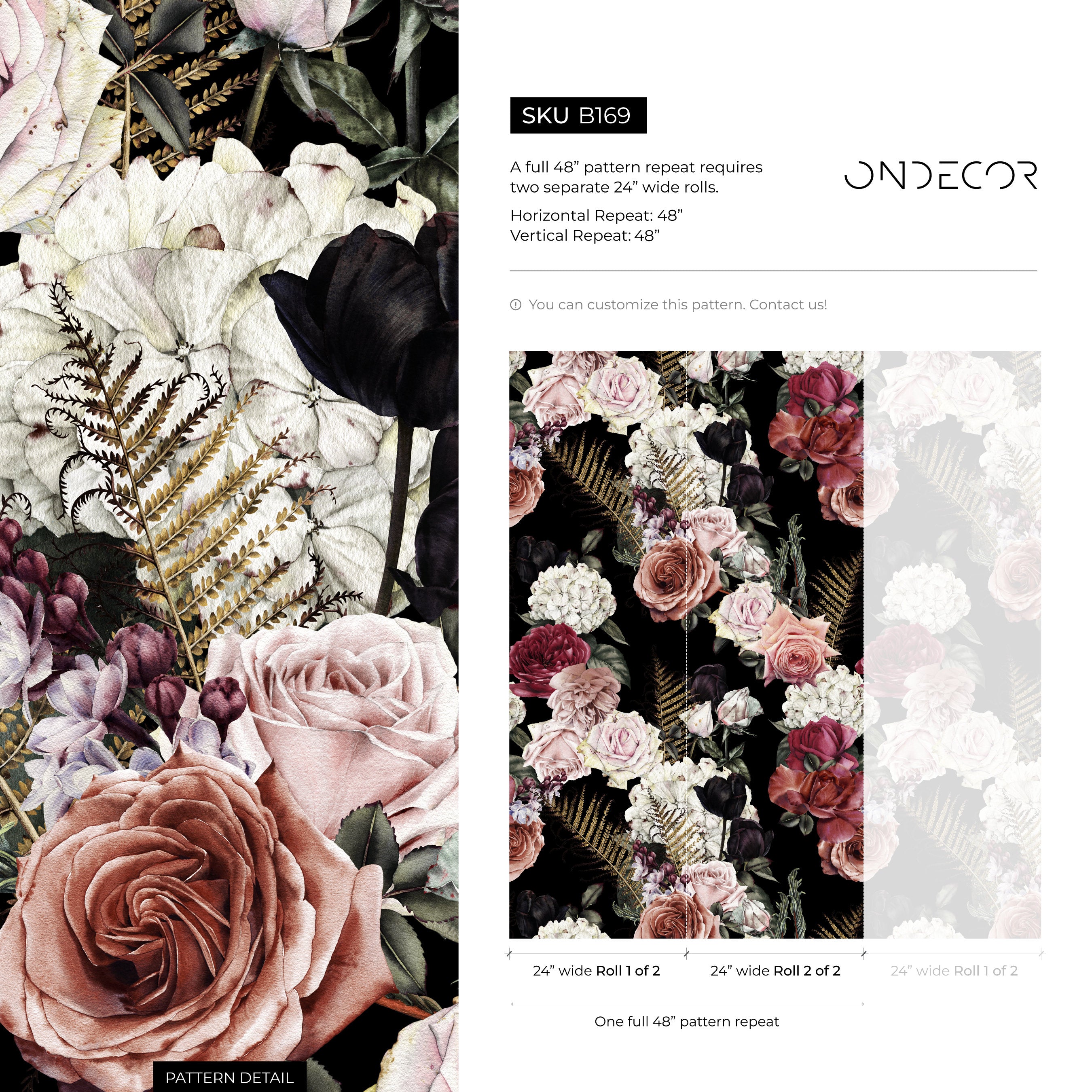 Dark Floral Wallpaper With A Moody Rose Motif In Pink And Red - B169