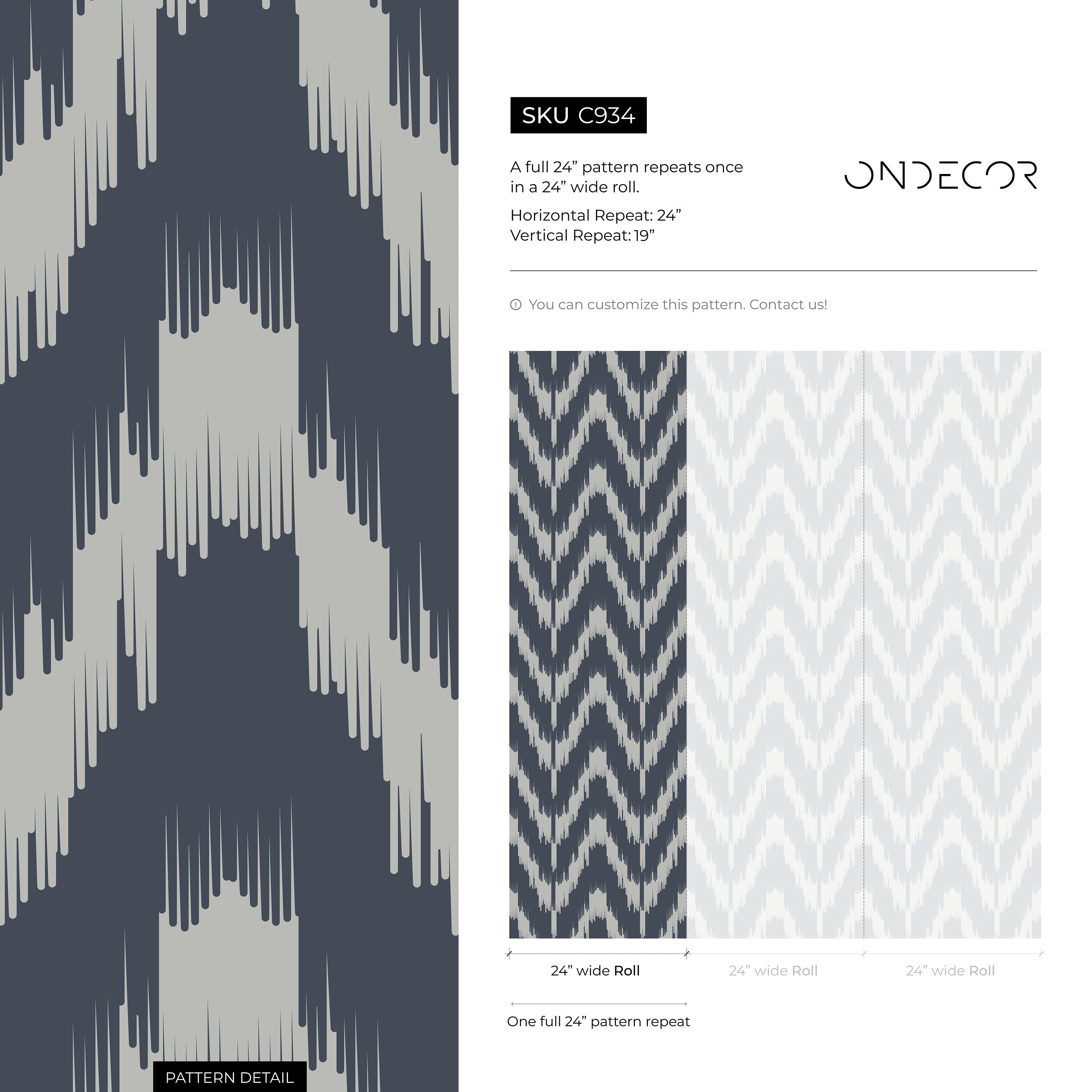 Abstract Wallpaper With An Ikat Chevron Motif In Navy And Gray - C934