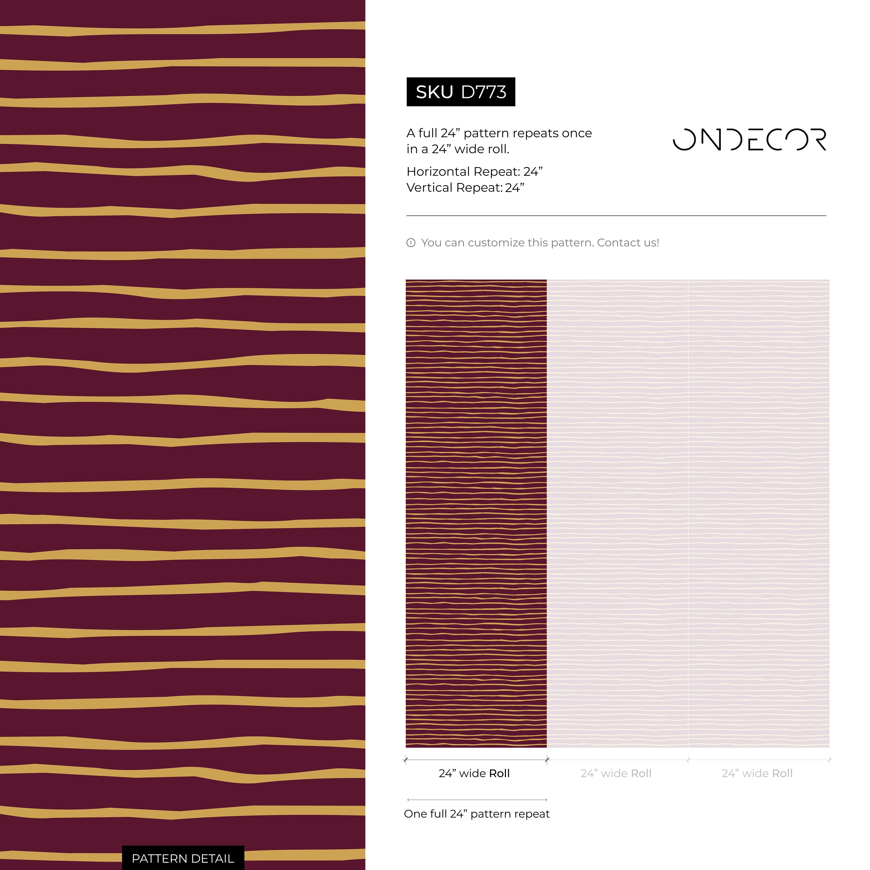 Abstract Wallpaper With Wavy Horizontal Stripes In Red And Gold - D773
