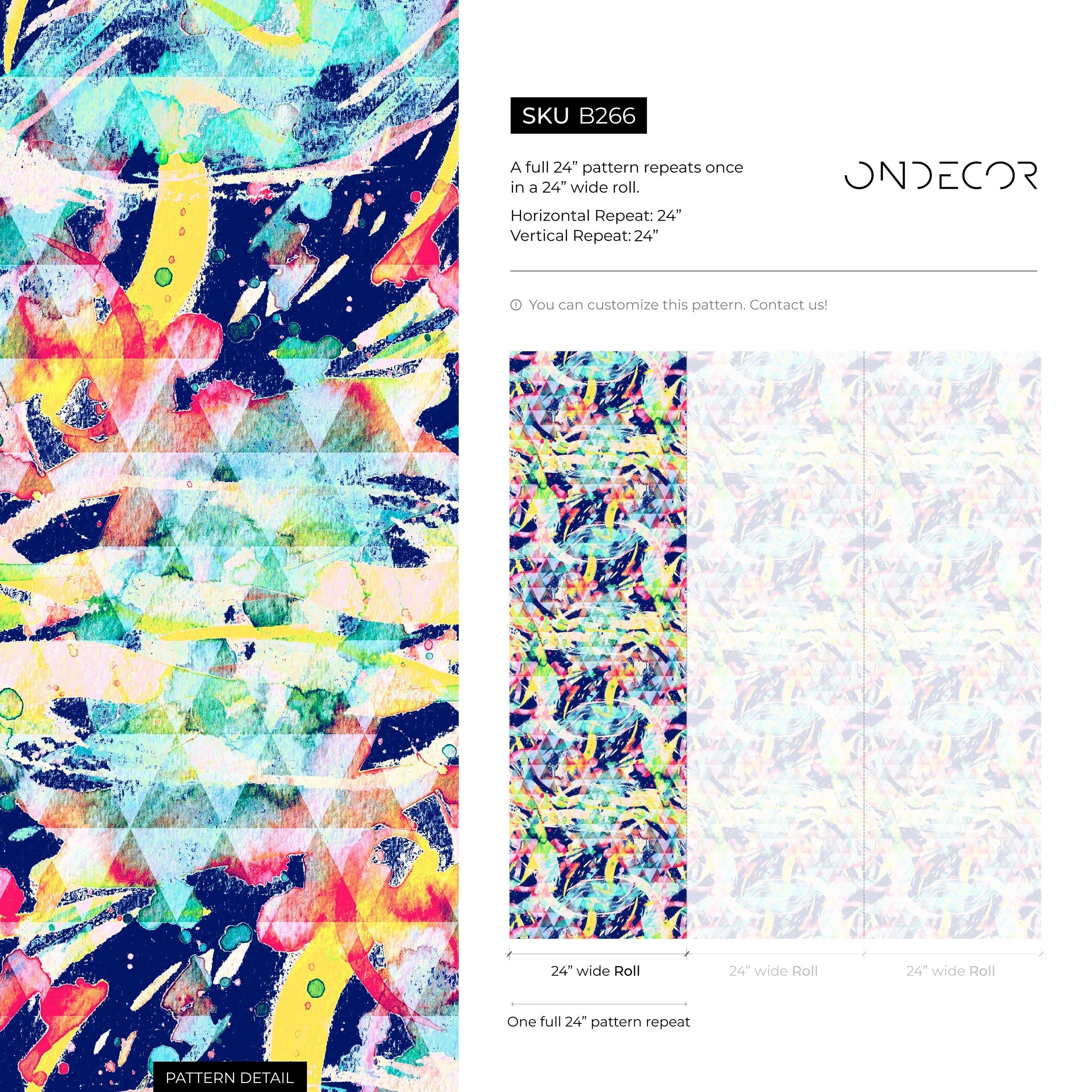 Abstract Wallpaper With A Geometric Graffiti Motif In Blue, Yellow, And Pink - B266