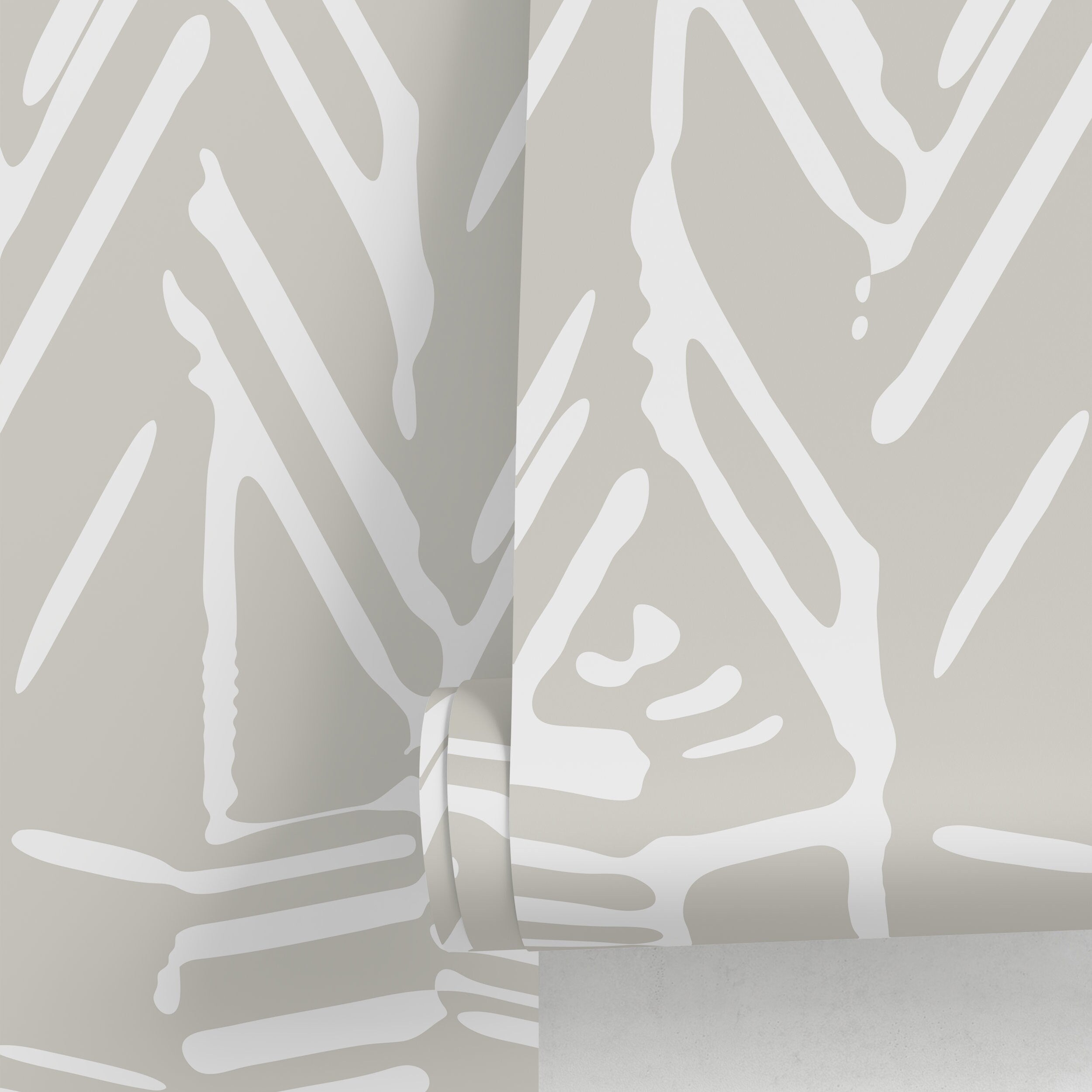 Abstract Wallpaper With A Tribal Brushstroke Motif In White And Beige - D959