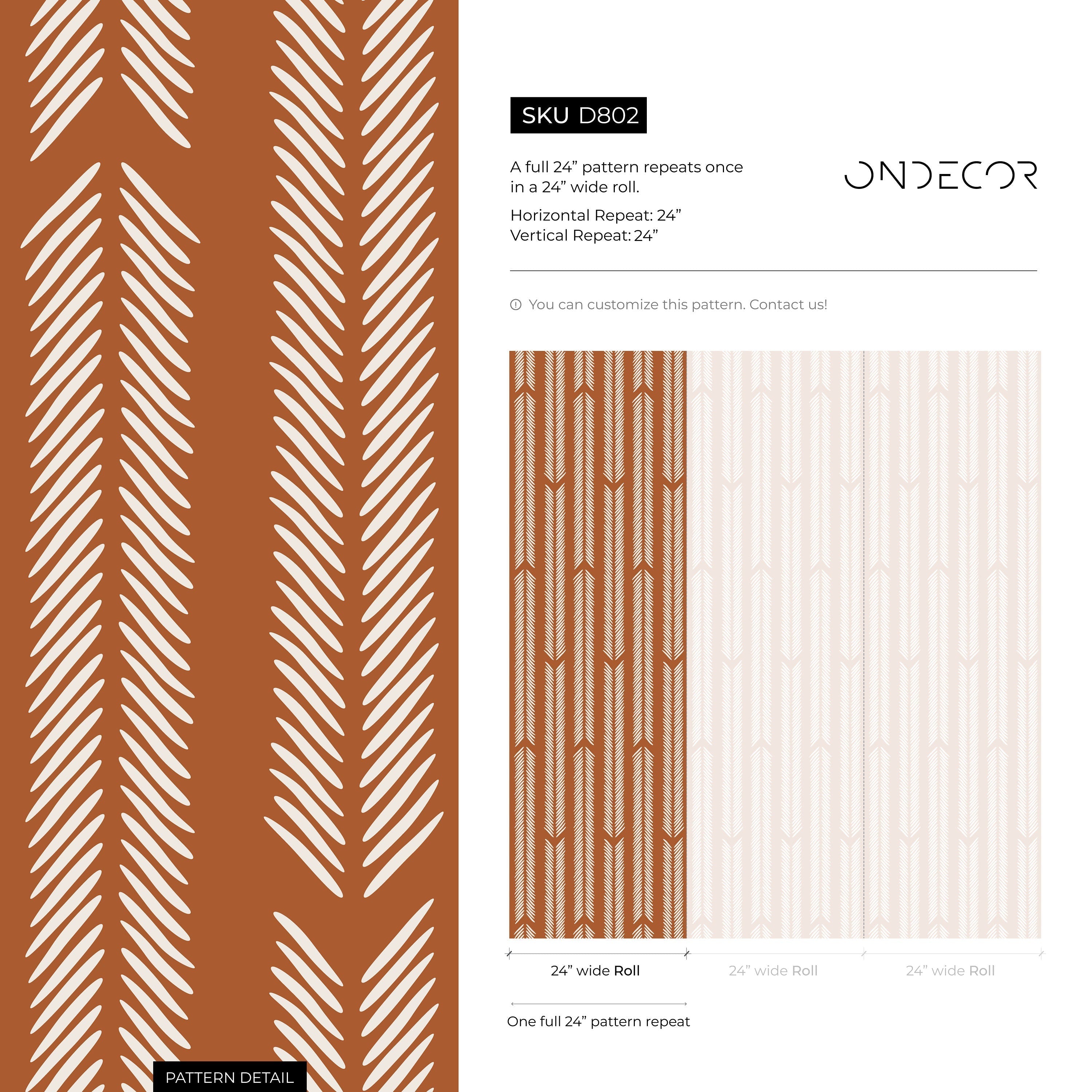 Herringbone Wallpaper With A Hand-drawn Motif In Terracotta And Off-white - D802