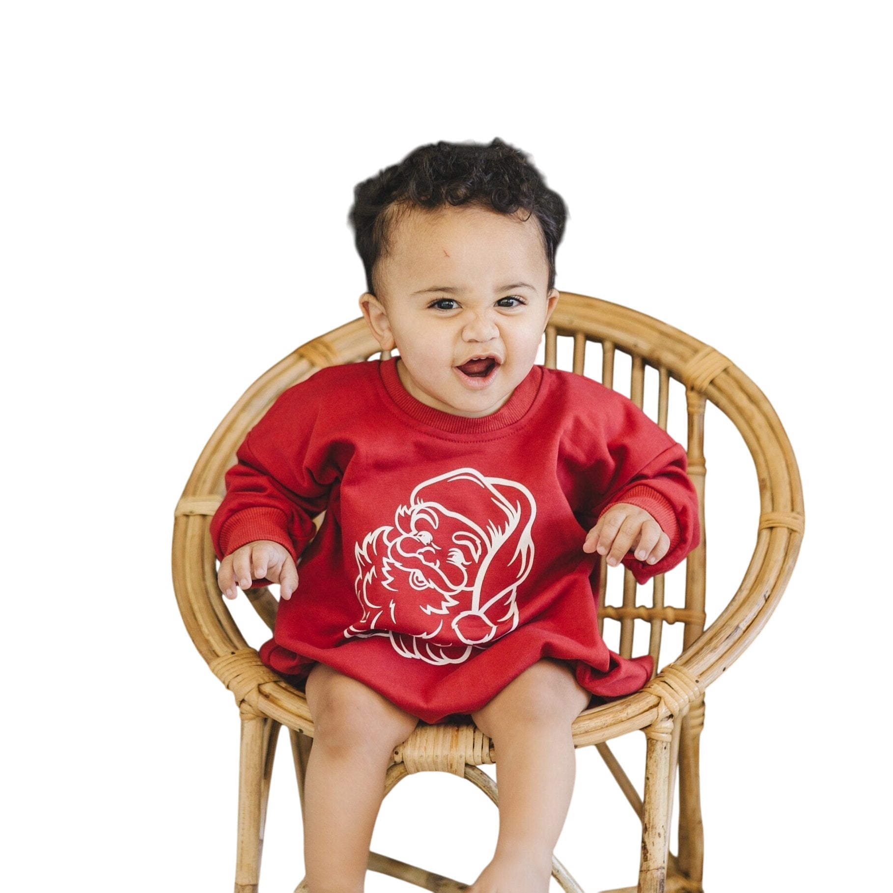 Vintage Santa Graphic Sweatshirt Romper - Red