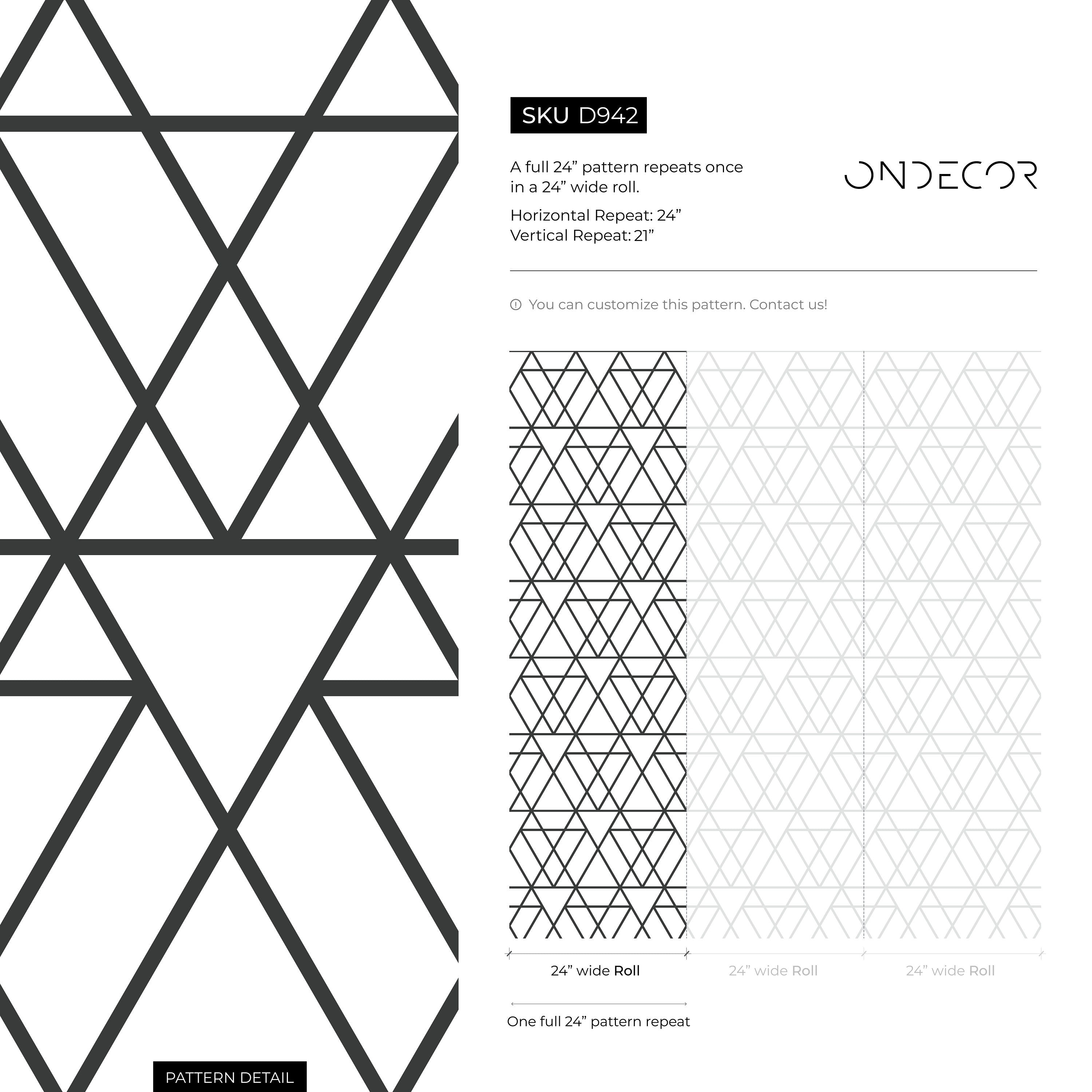 Geometric Wallpaper With An Interlocking Triangle Motif In Black And Light Gray - D942