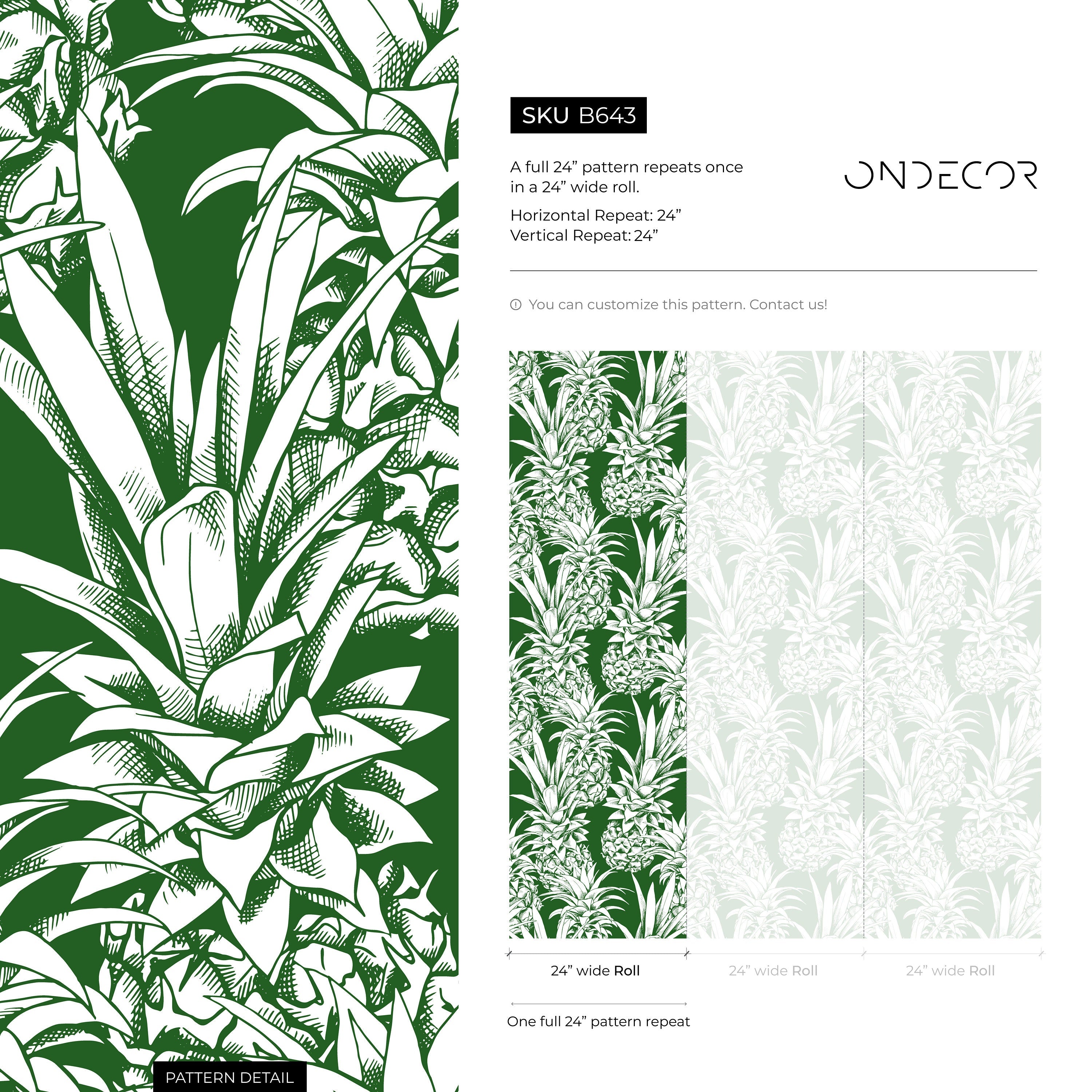 Botanical Wallpaper Featuring A Bold Pineapple Motif In Green And White - B643