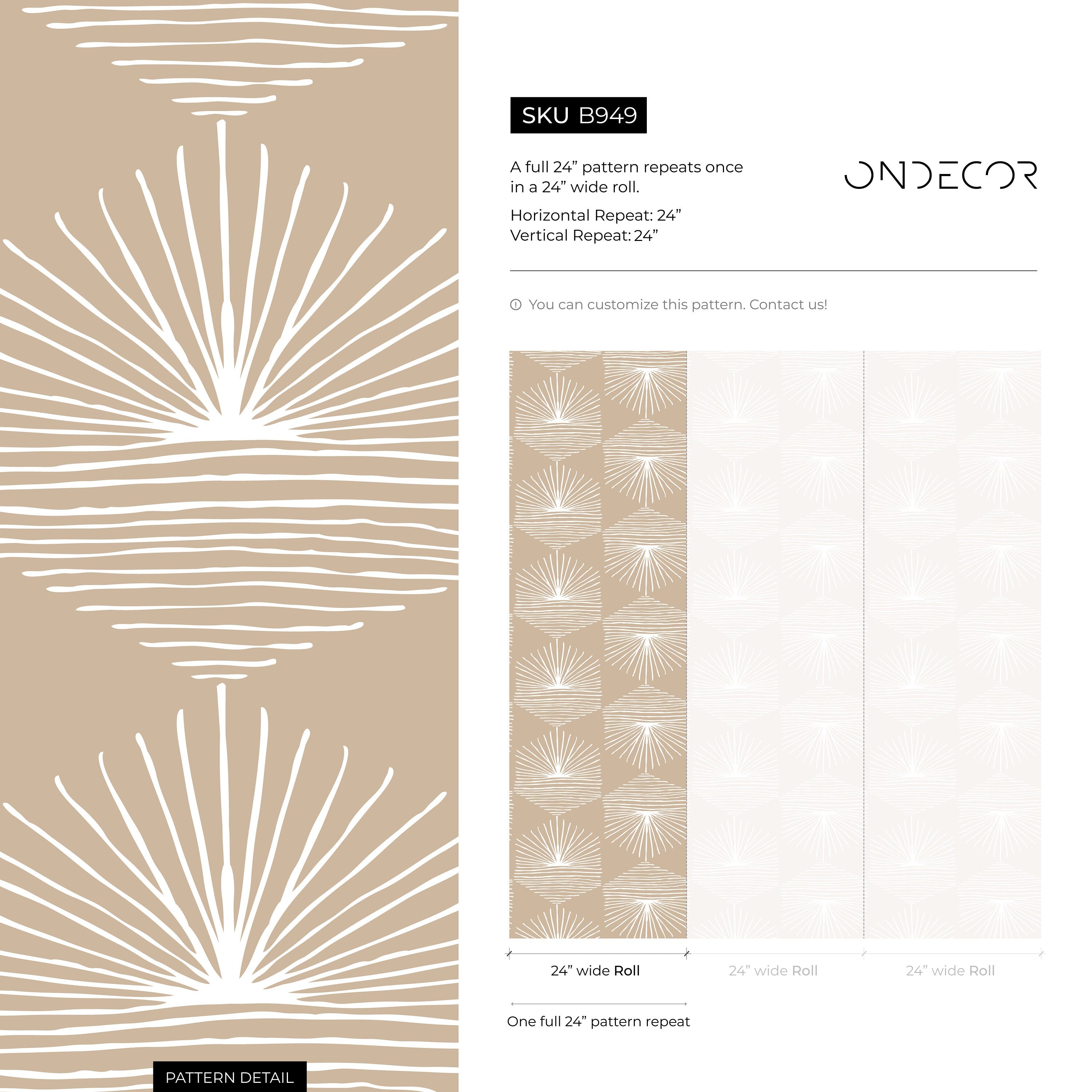 Geometric Wallpaper With A Sunburst Motif In Beige And White - B949
