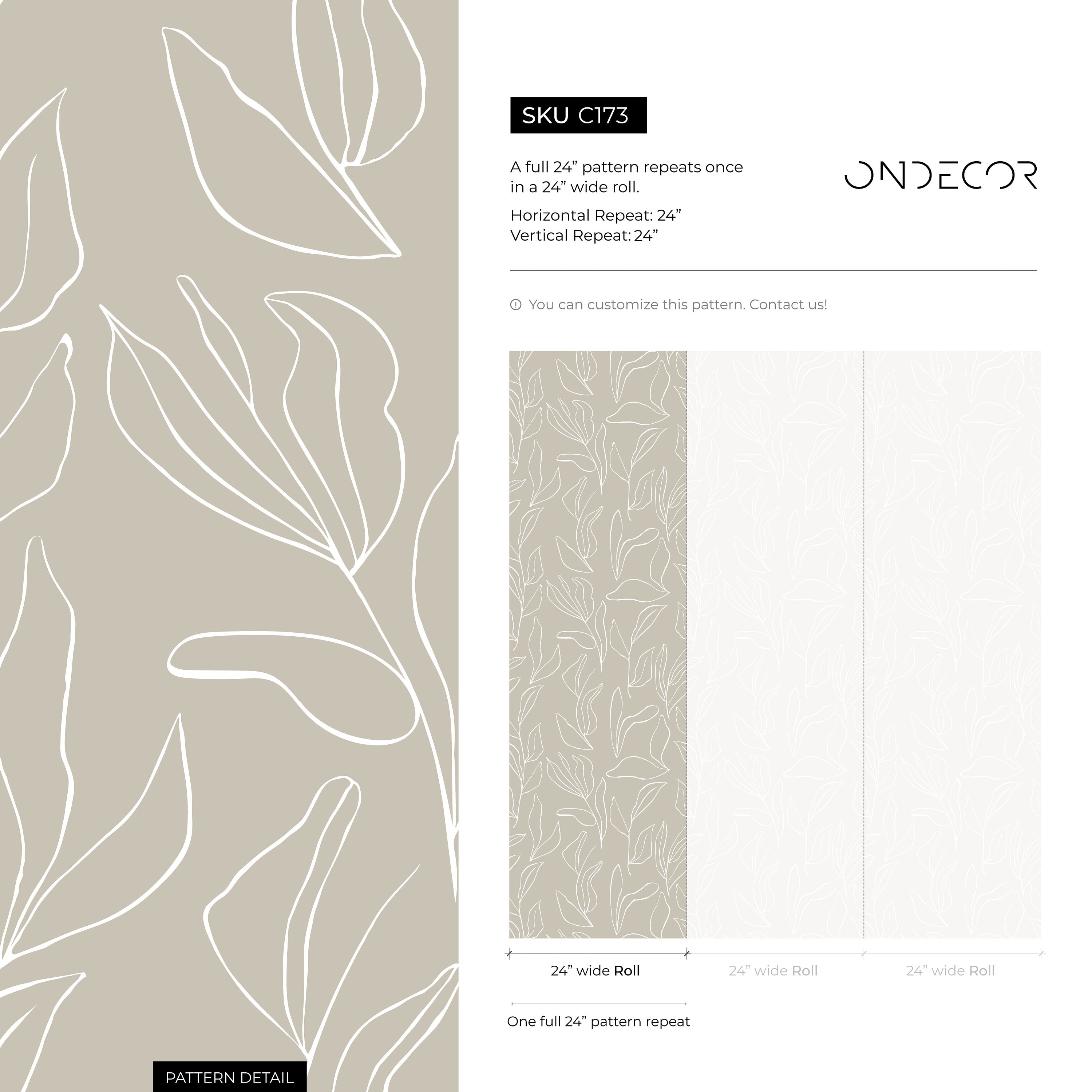 Botanical Wallpaper Featuring Stylized Leaf Outlines In Beige And White - C173