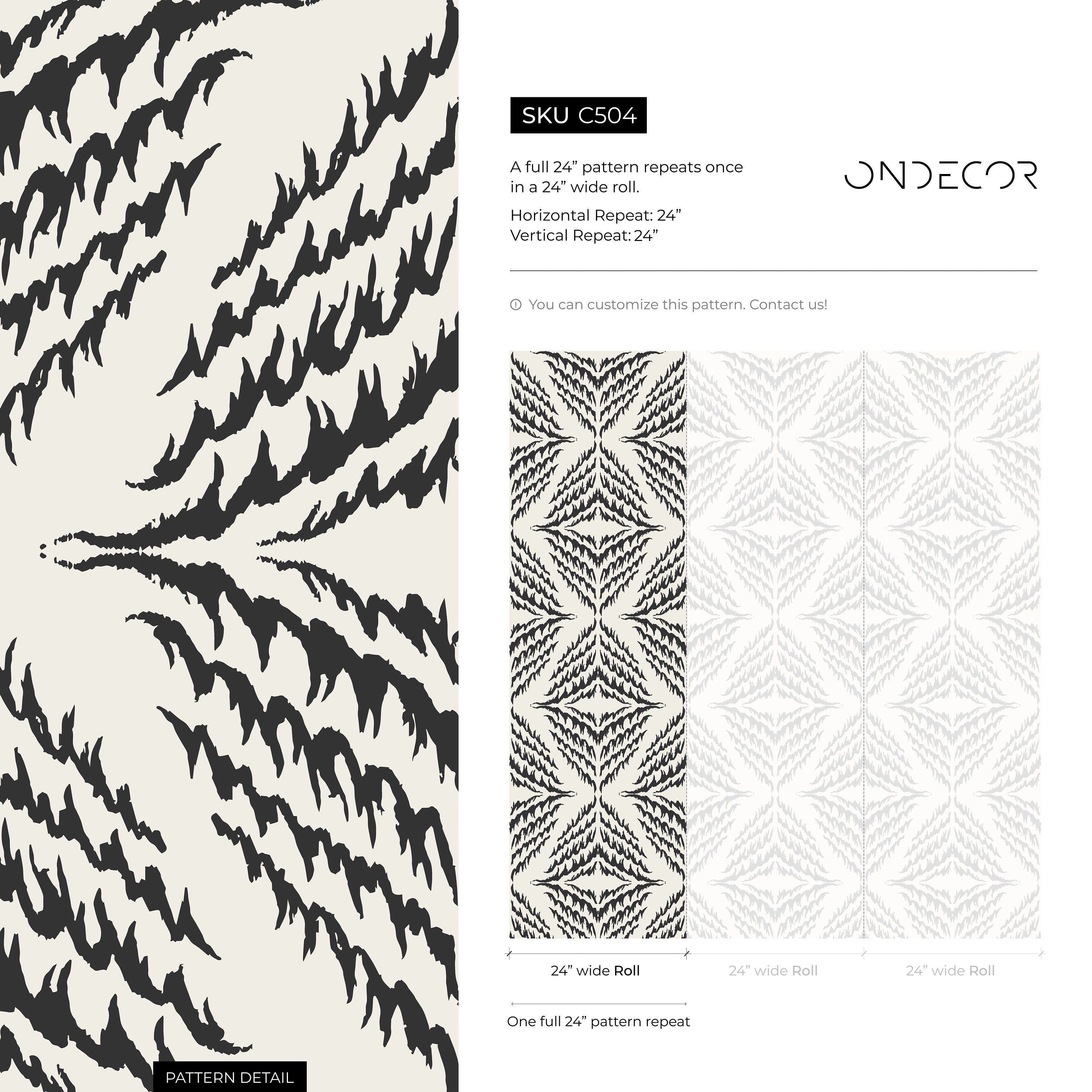 Abstract Wallpaper With A Mirrored Ikat Motif In Black And Off-white - C504