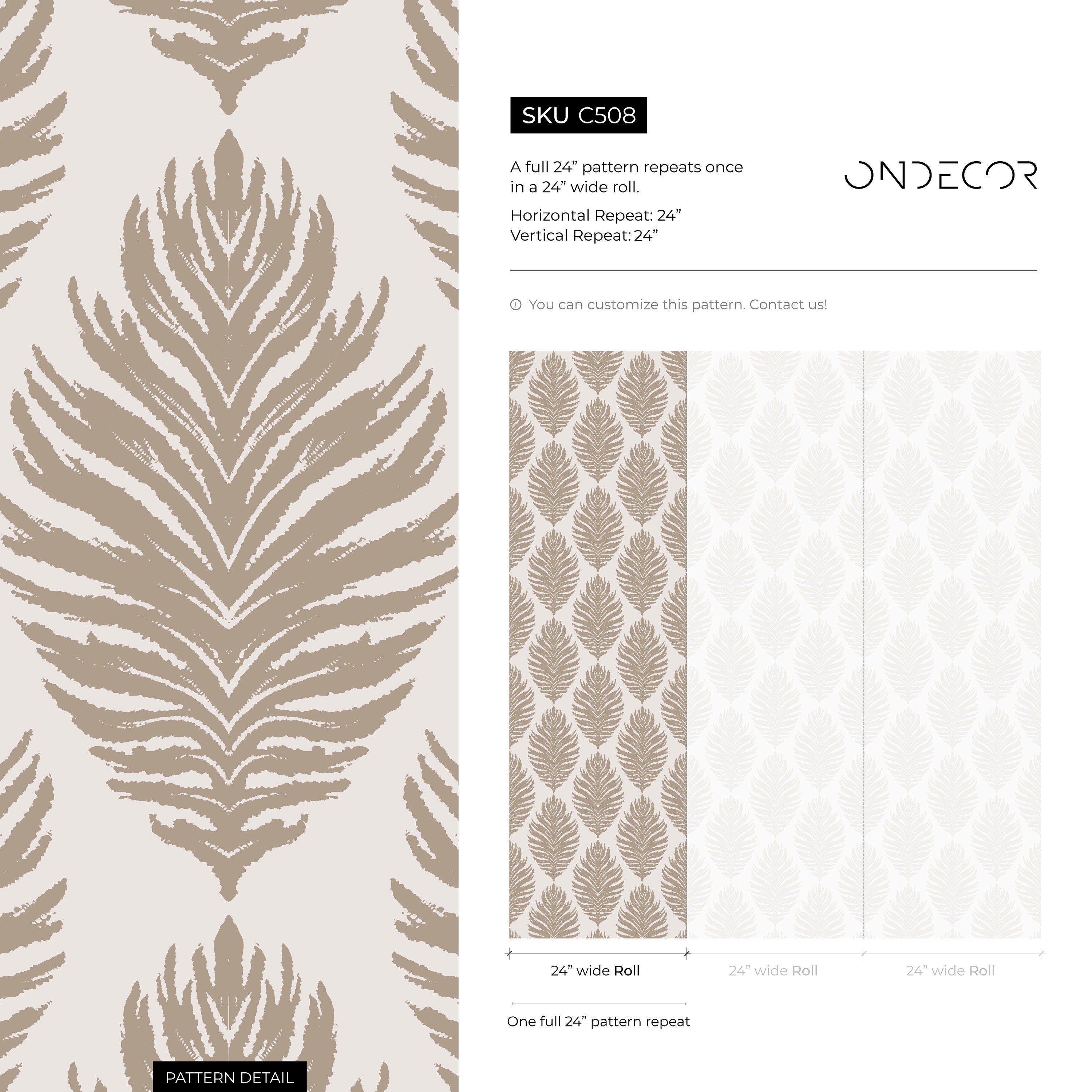 Boho Wallpaper With A Stylized Leaf Damask In Taupe - C508