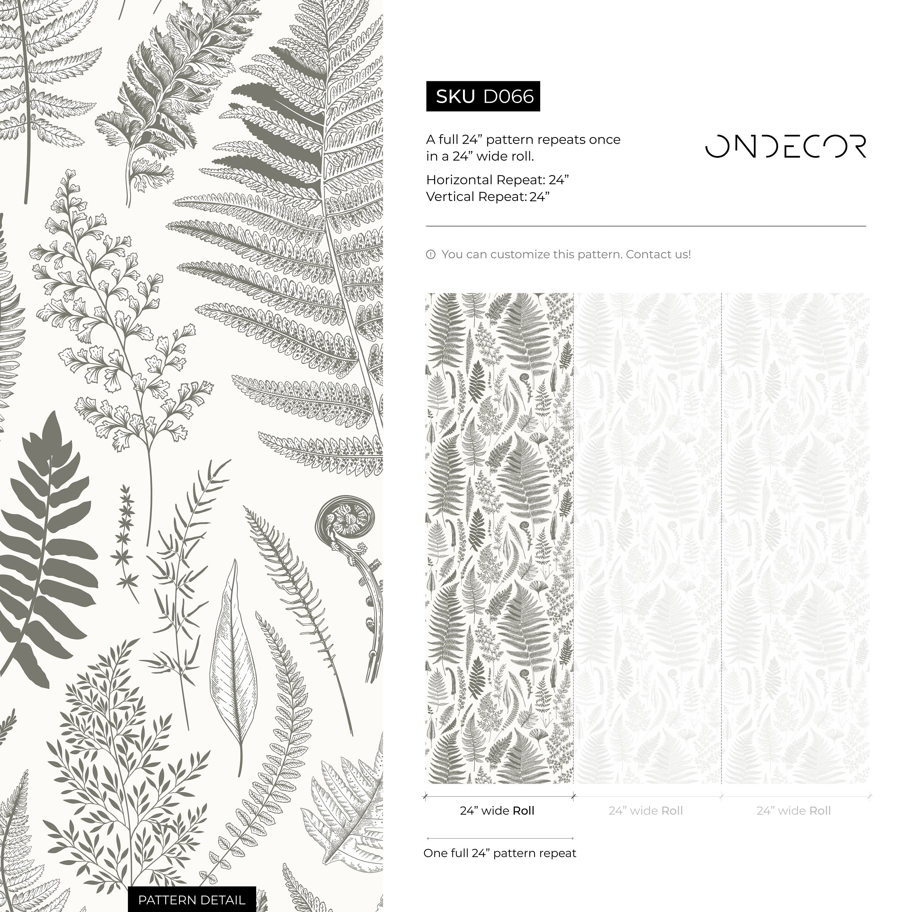 Botanical Wallpaper With A Vintage Fern Motif In Gray And Black - D066