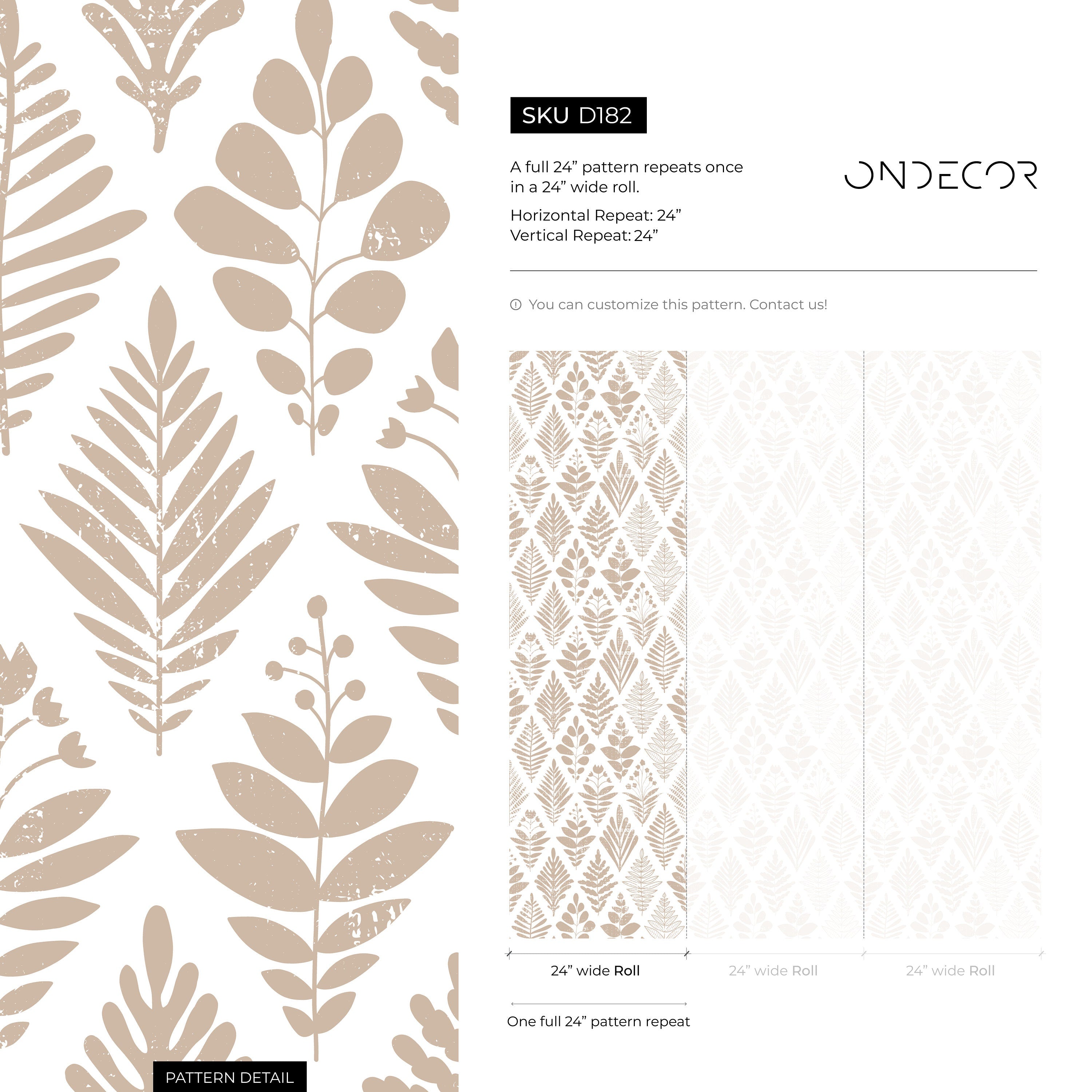 Botanical Wallpaper Featuring Stylized Folk Art Leaves In Beige - D182