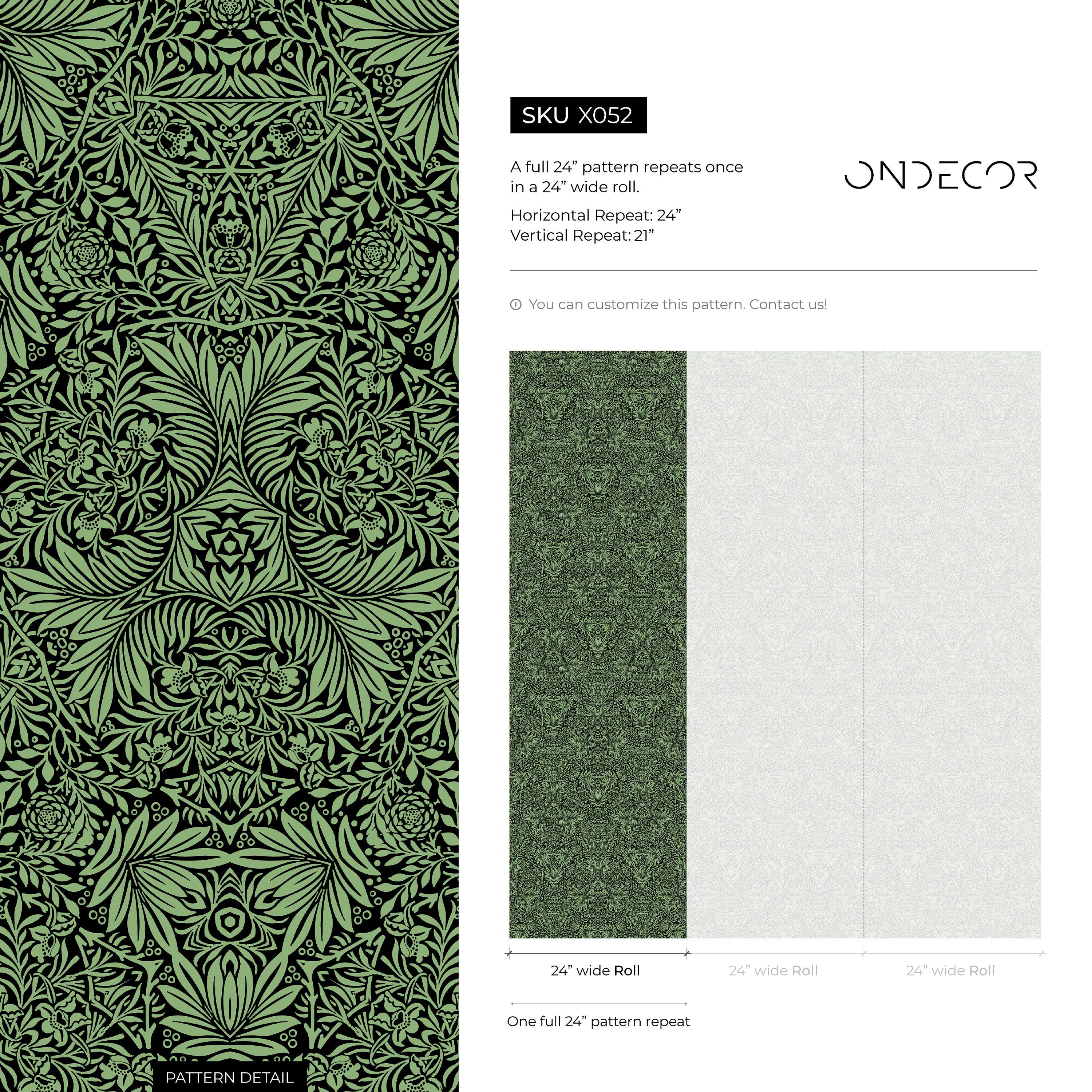 Arts And Crafts Wallpaper With An Intricate Vine Motif In Green And Black - X052