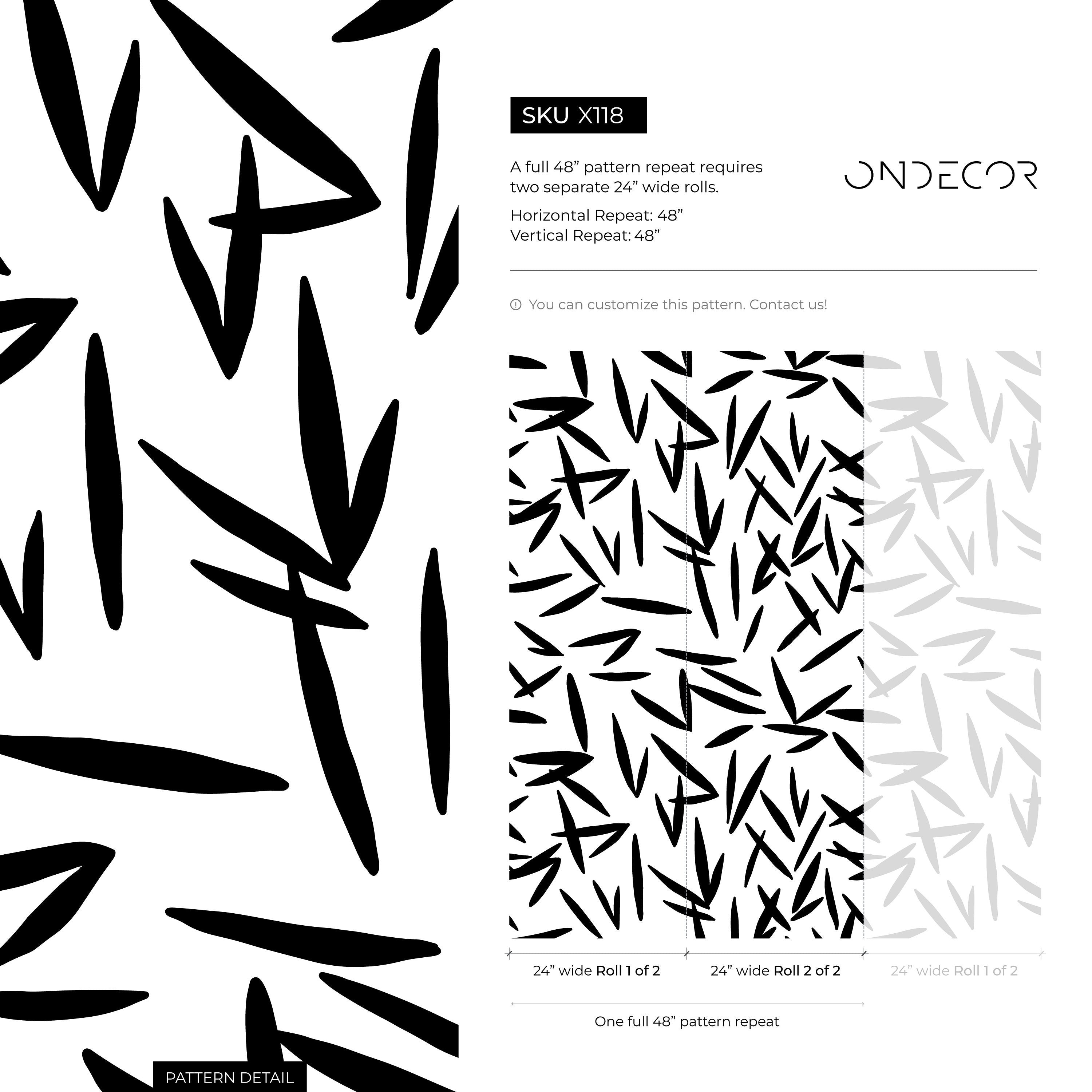 Scandinavian Wallpaper With Abstract Leaf Shapes In Black And White - X118