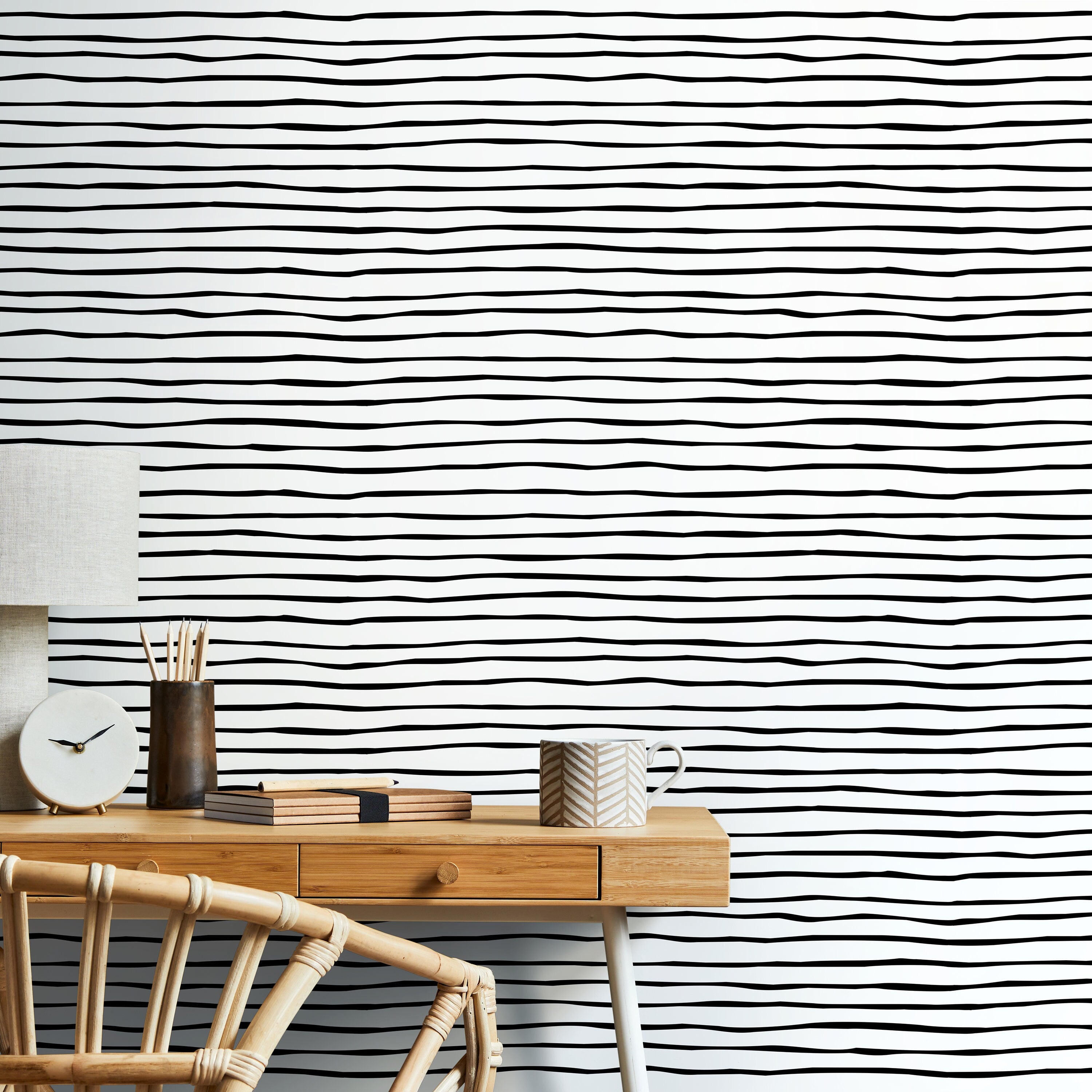 Abstract Wallpaper With Hand-drawn Stripes In Black And White - D772