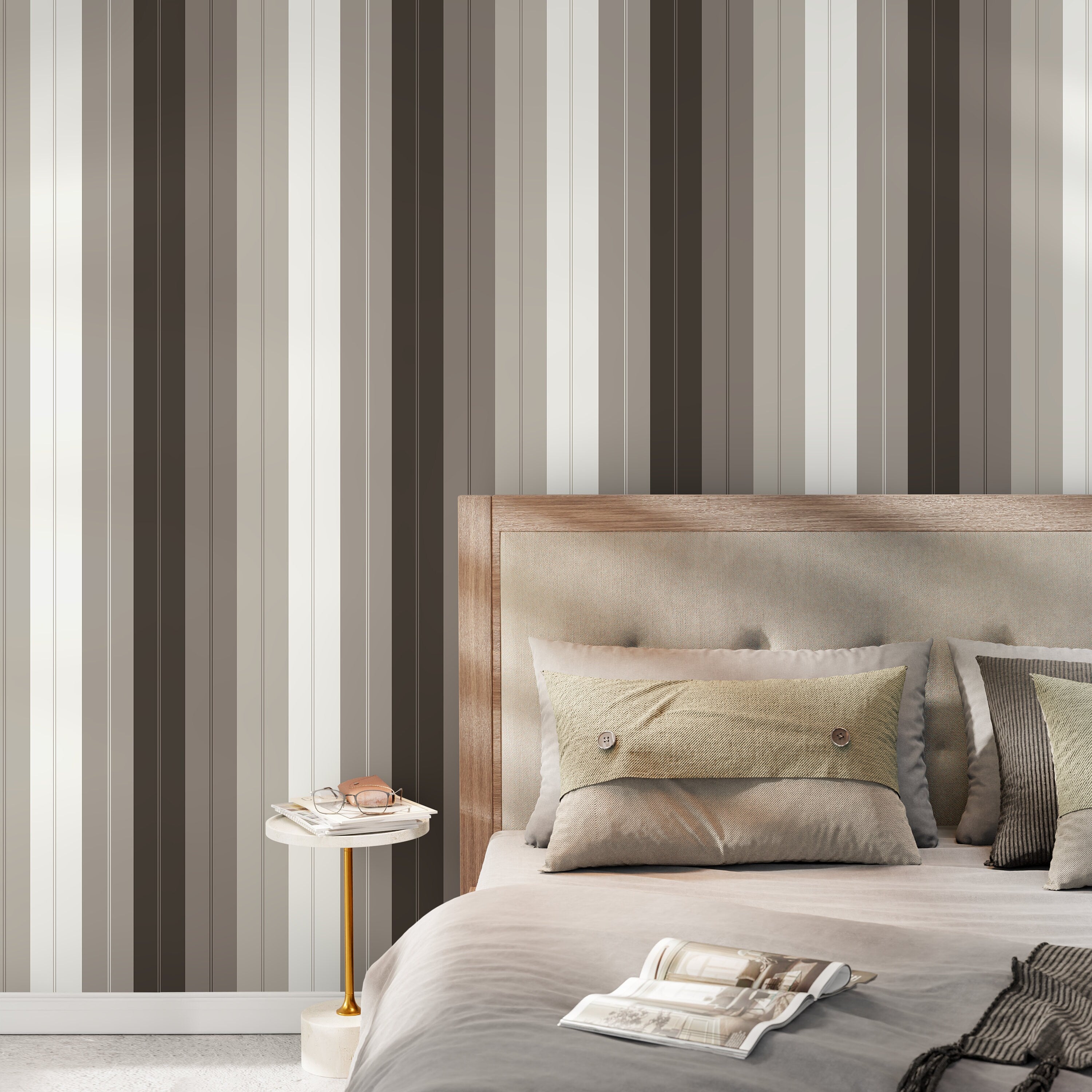 Striped Wallpaper With A Modern Vertical Motif In Brown, Taupe, And Beige - D807