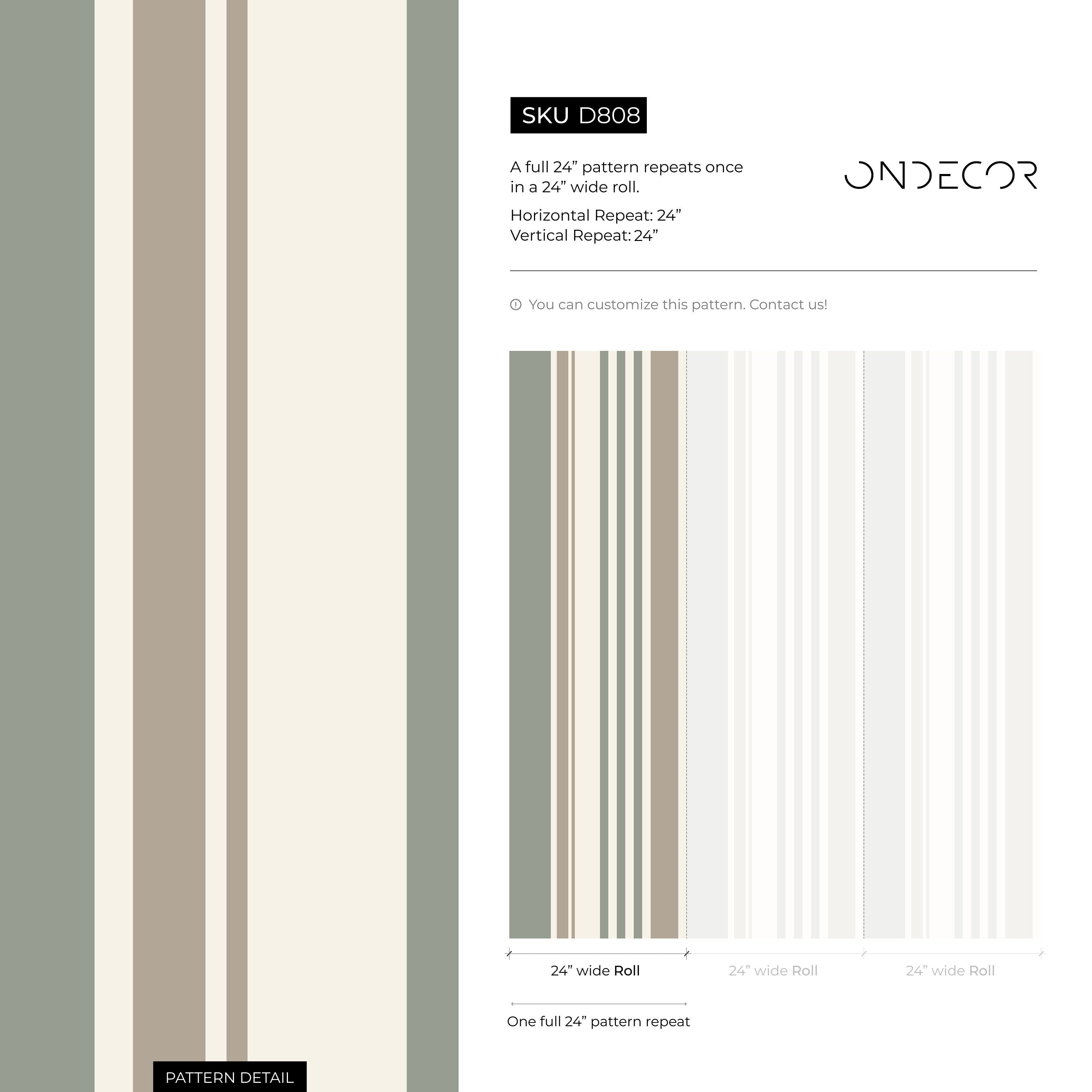 Striped Wallpaper With Vertical Lines In Green, Grey, And Cream - D808