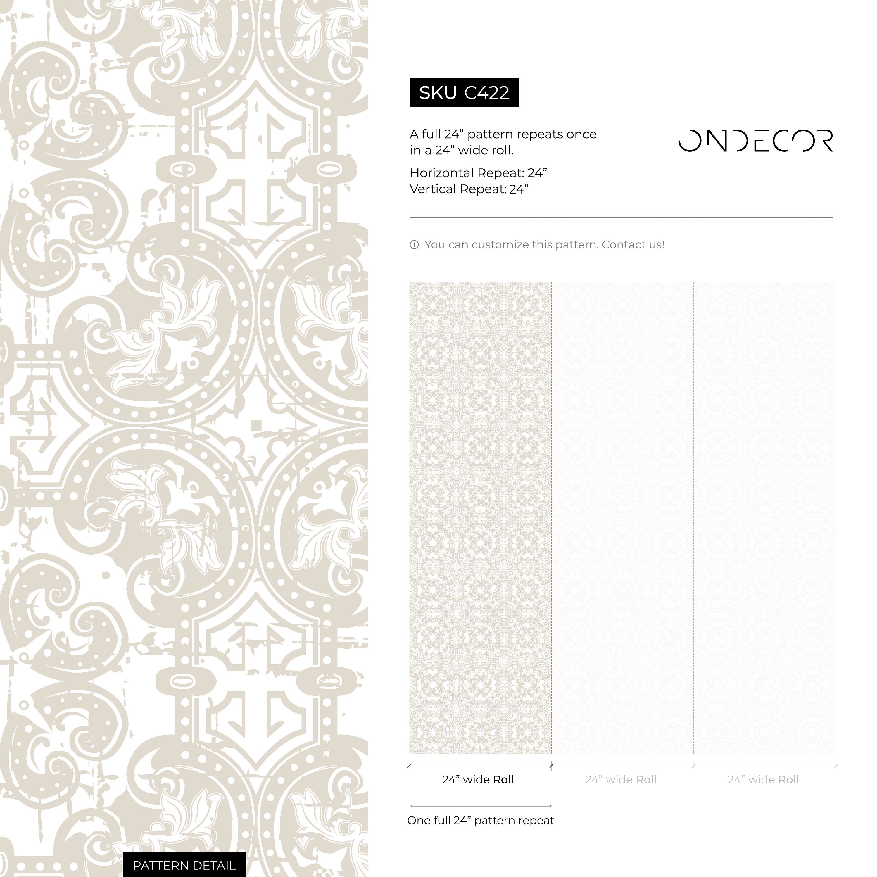Damask Wallpaper With An Intricate Medallion Motif In Beige And Cream - C422