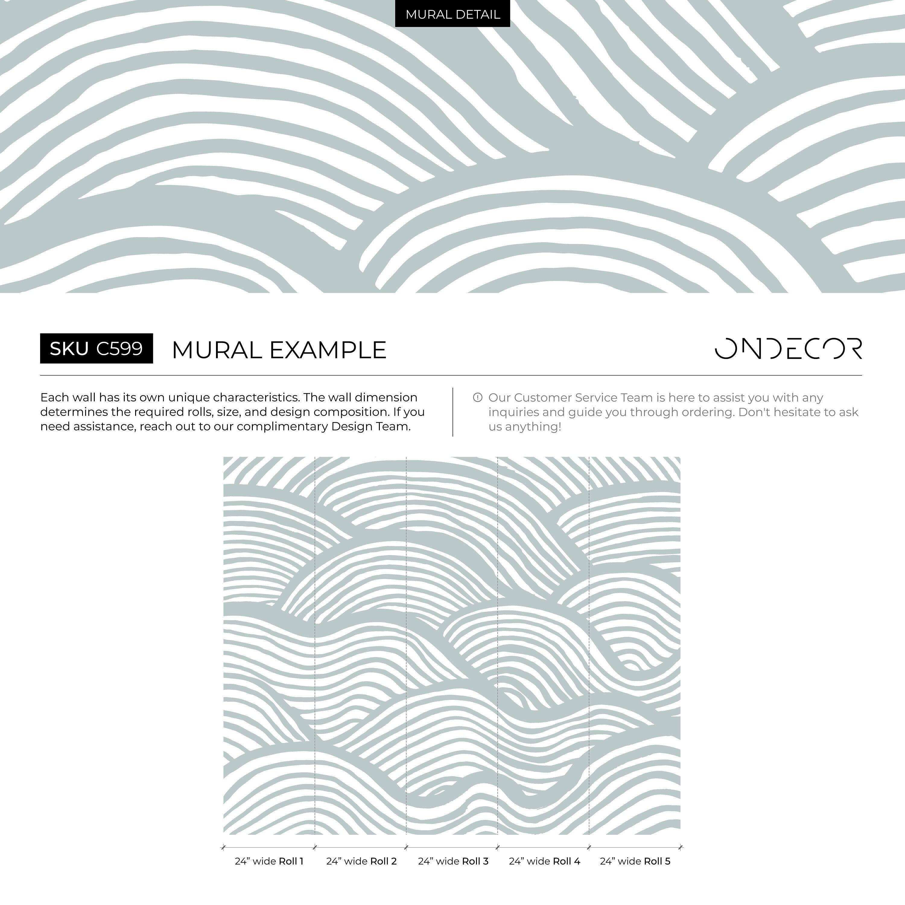 Coastal Wallpaper Featuring Abstract Rolling Waves In Pale Blue And White - C599
