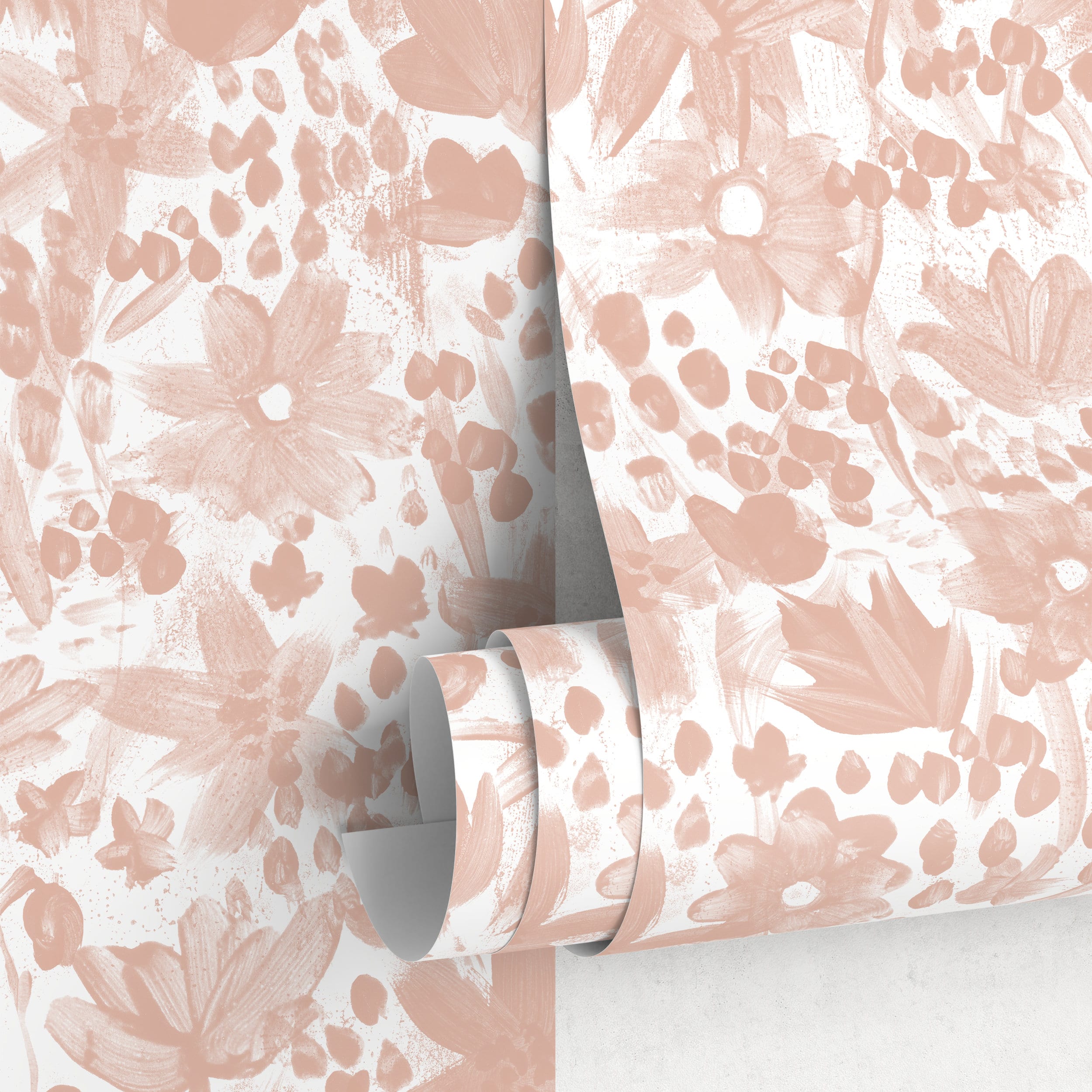 Floral Wallpaper With A Painterly Brushstroke Print In Pink - X195