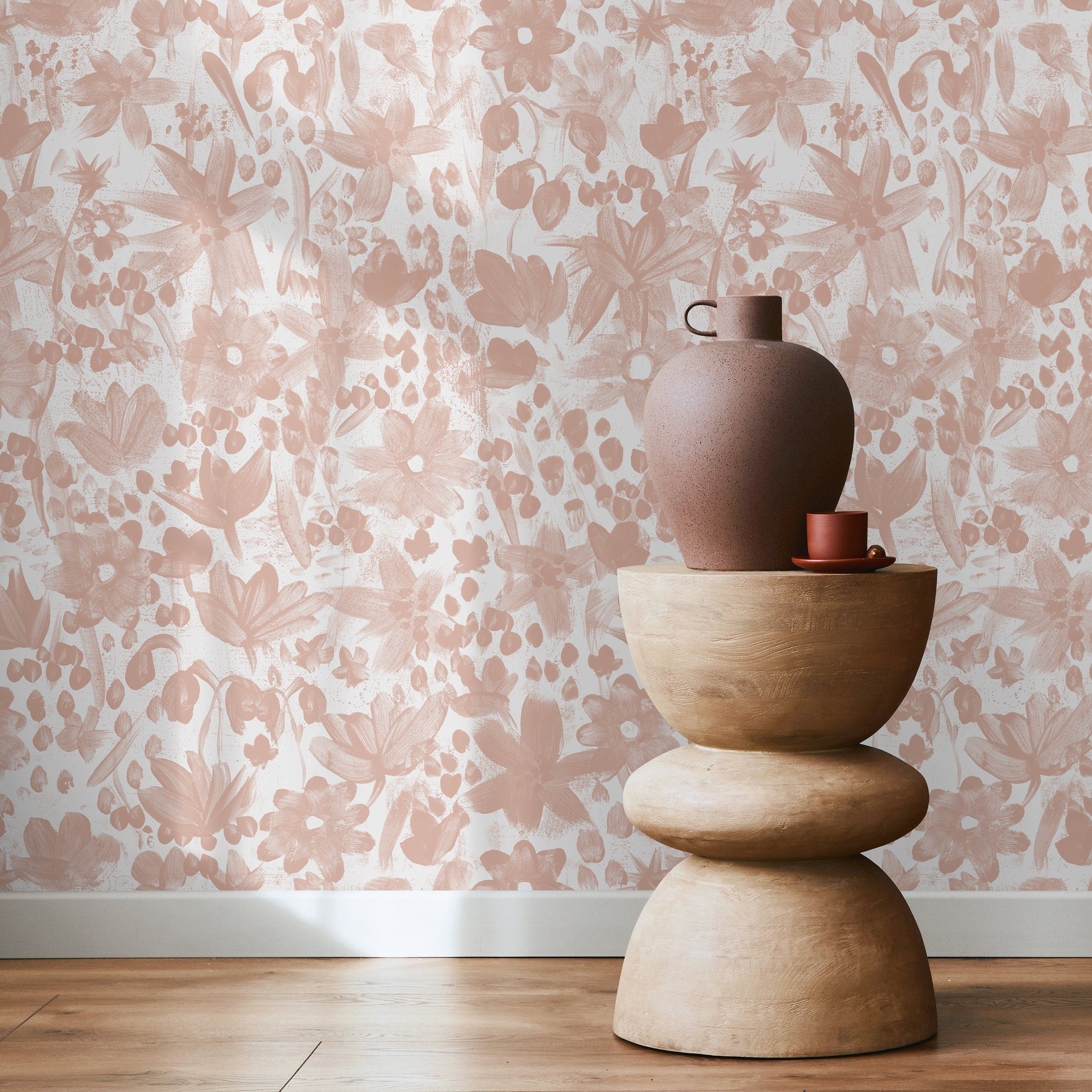 Floral Wallpaper With A Painterly Brushstroke Print In Pink - X195