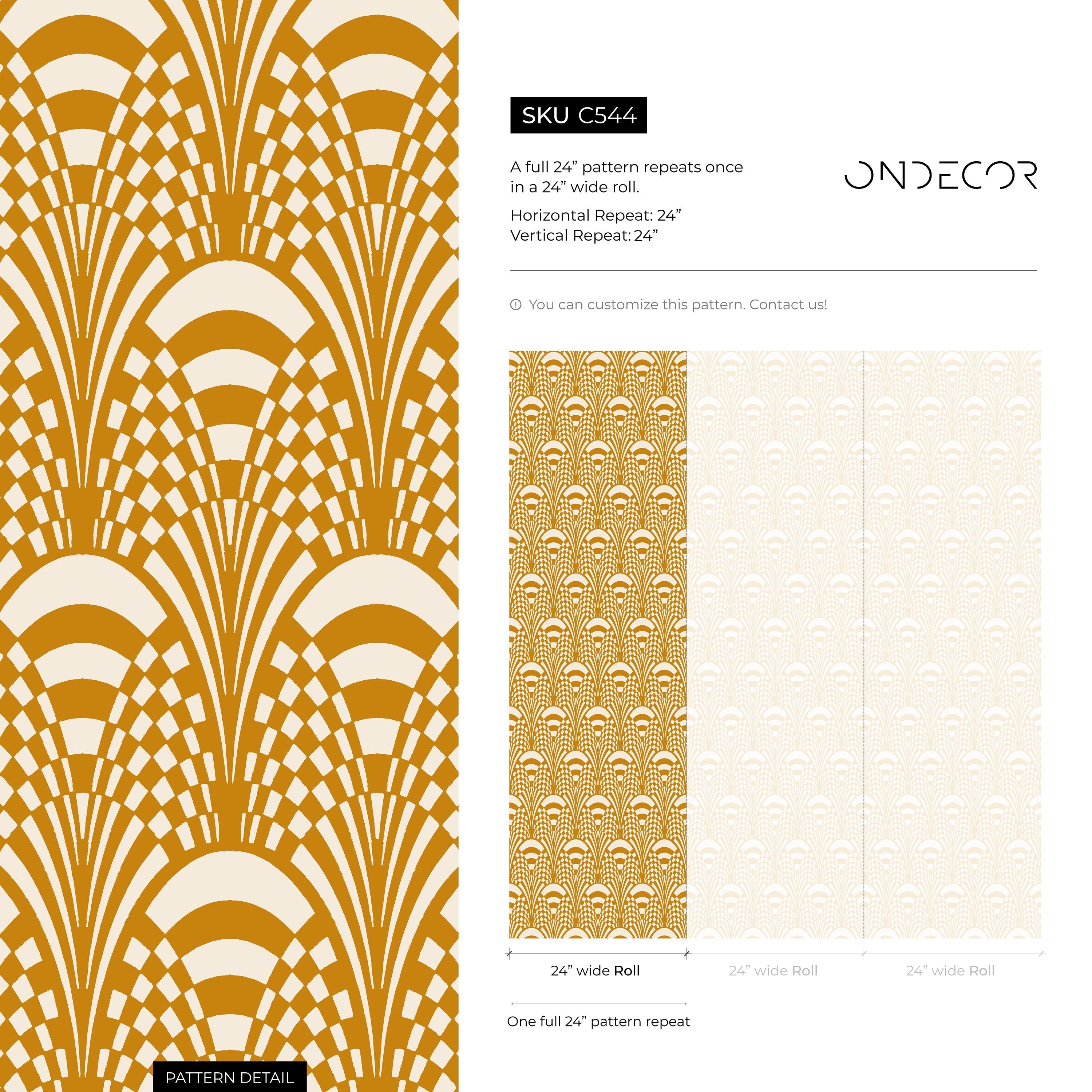 Art Deco Wallpaper With A Stylized Fan Motif In Yellow And White - C544