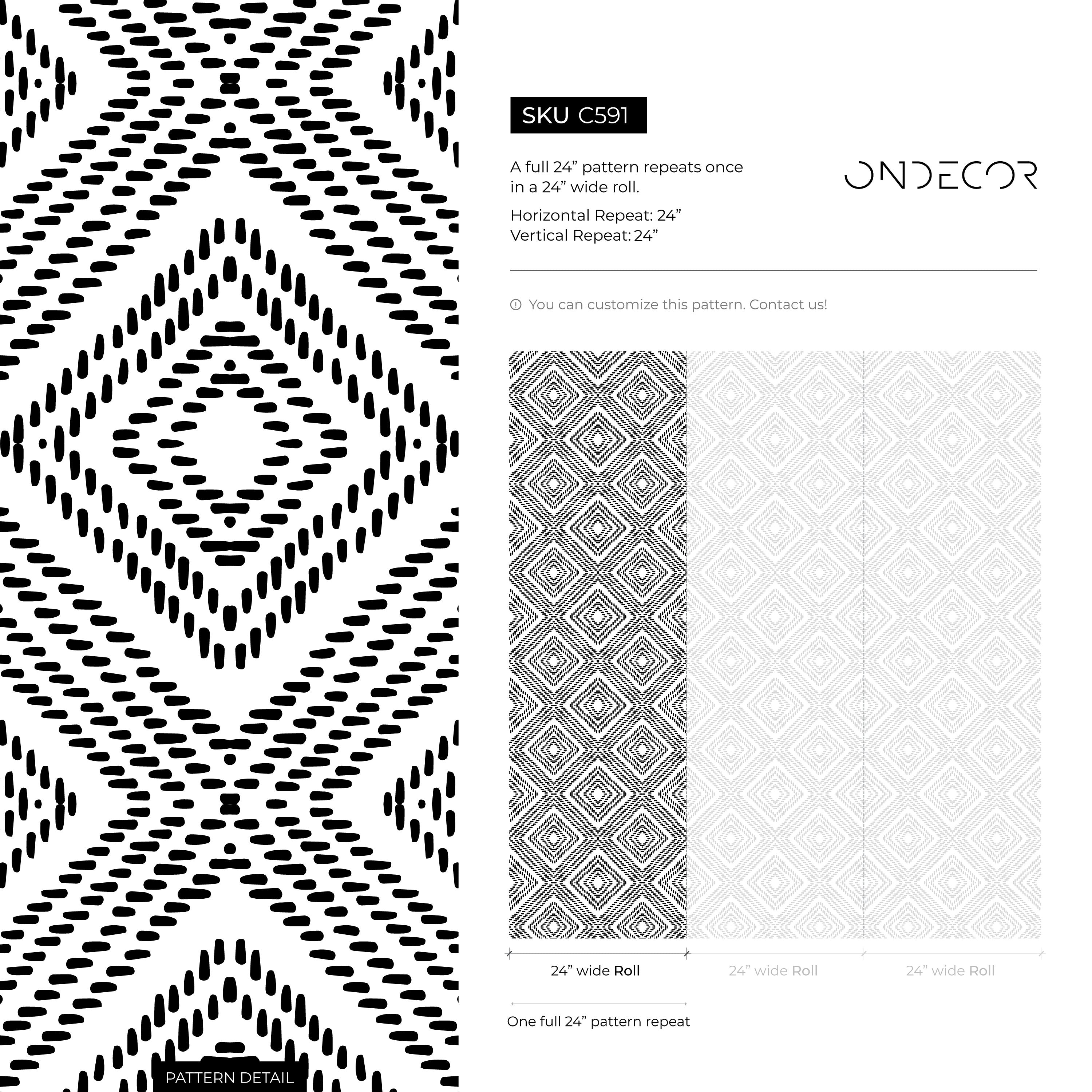 Geometric Wallpaper With A Dashed Diamond Motif In Black And White - C591