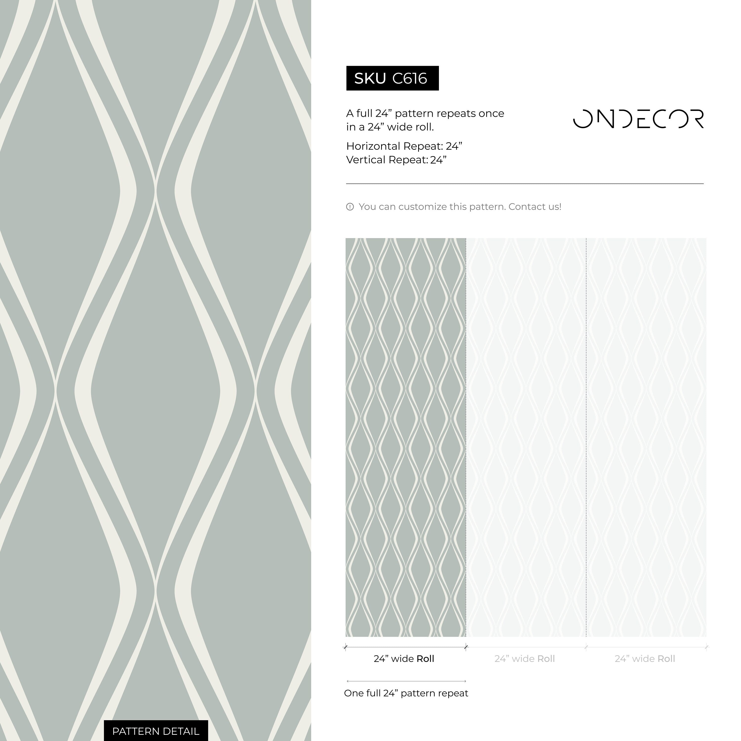 Geometric Wallpaper With A Flowing Wave Motif In Green And White - C616